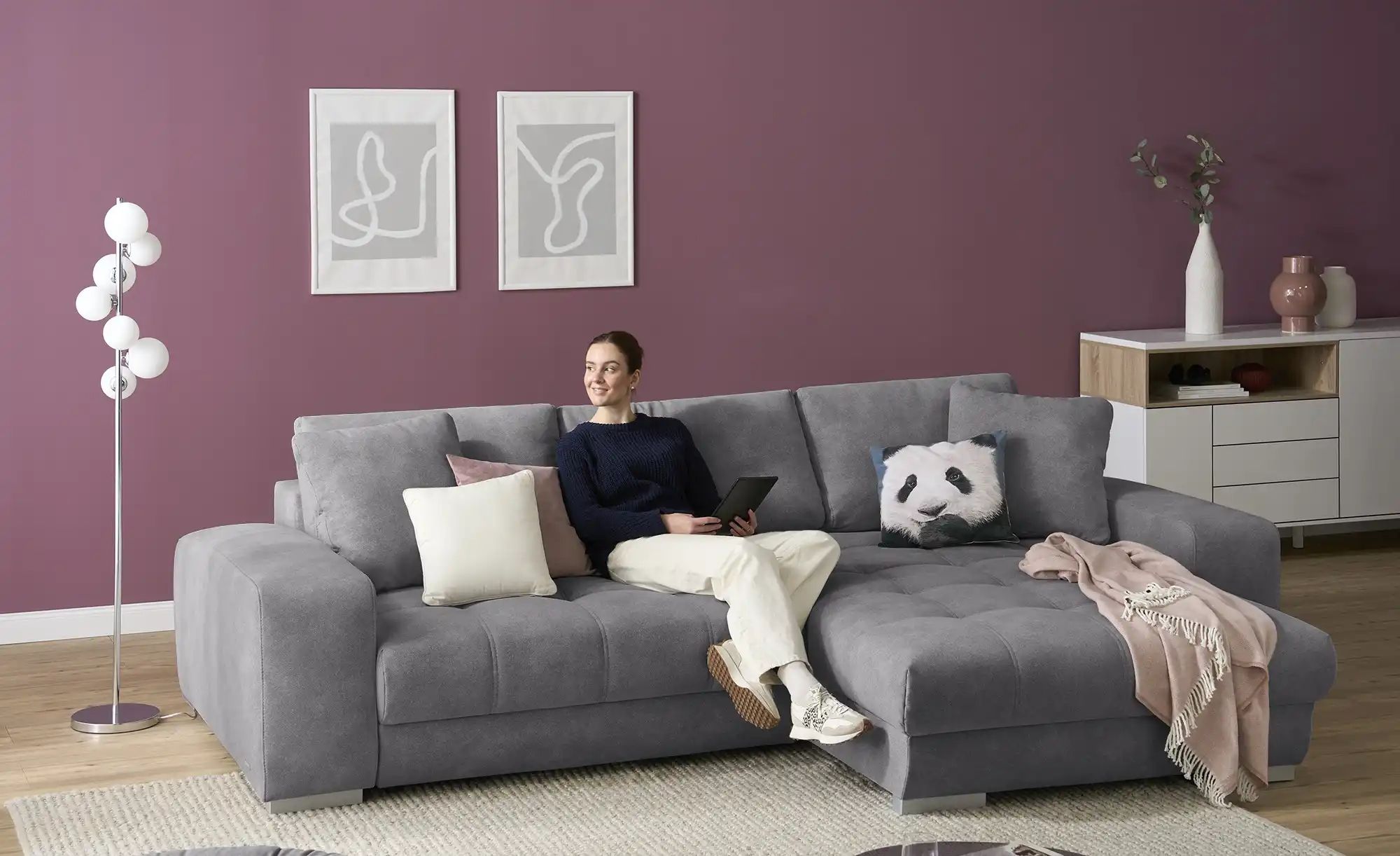 bobb Ecksofa  mit pflegeleichtem Bezugsstoff  Caro II  ¦ grau ¦ Maße (cm): günstig online kaufen