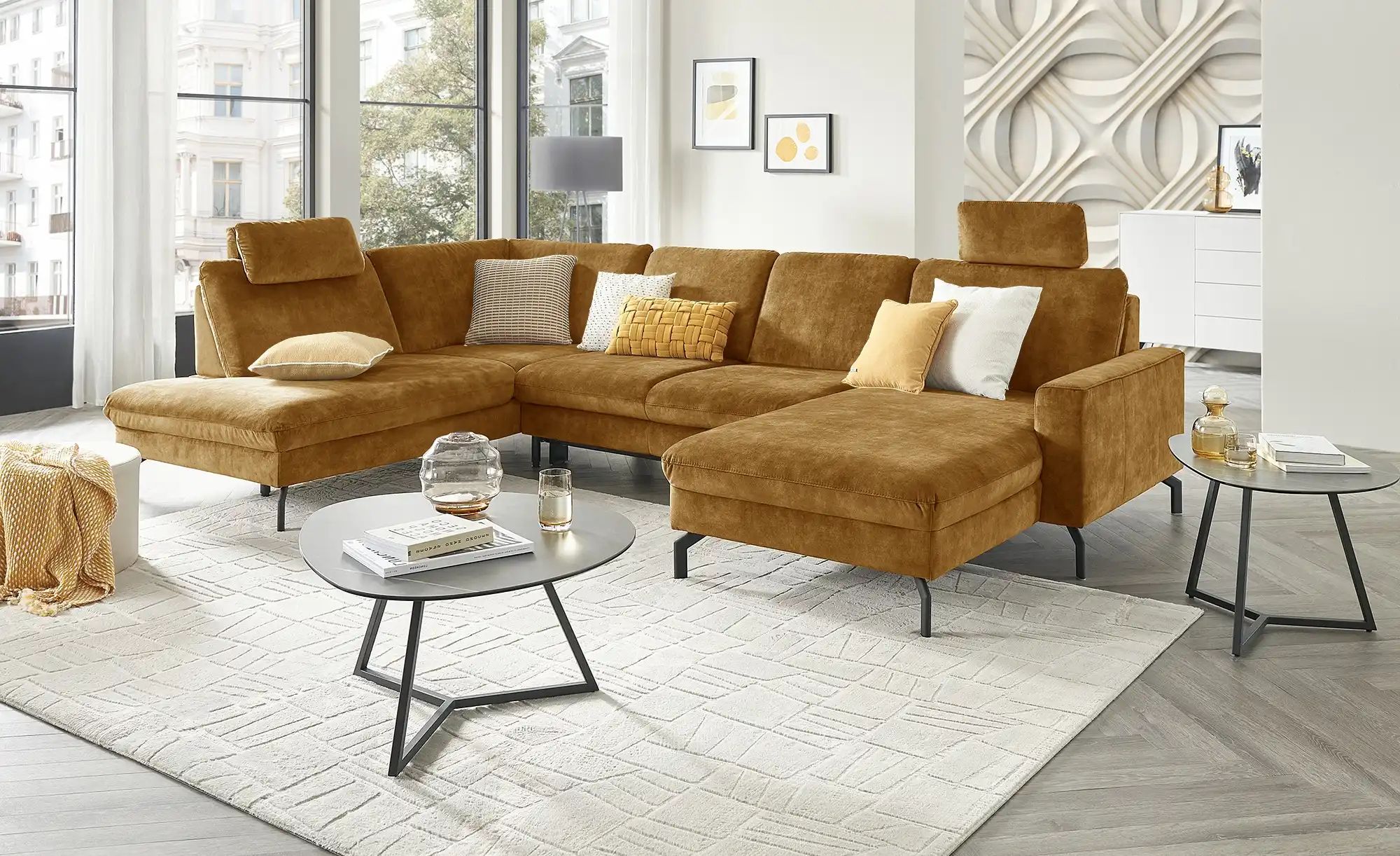 meinSofa Wohnlandschaft aus Mikrofaser Grace ¦ gold ¦ Maße (cm): B: 332 H: günstig online kaufen