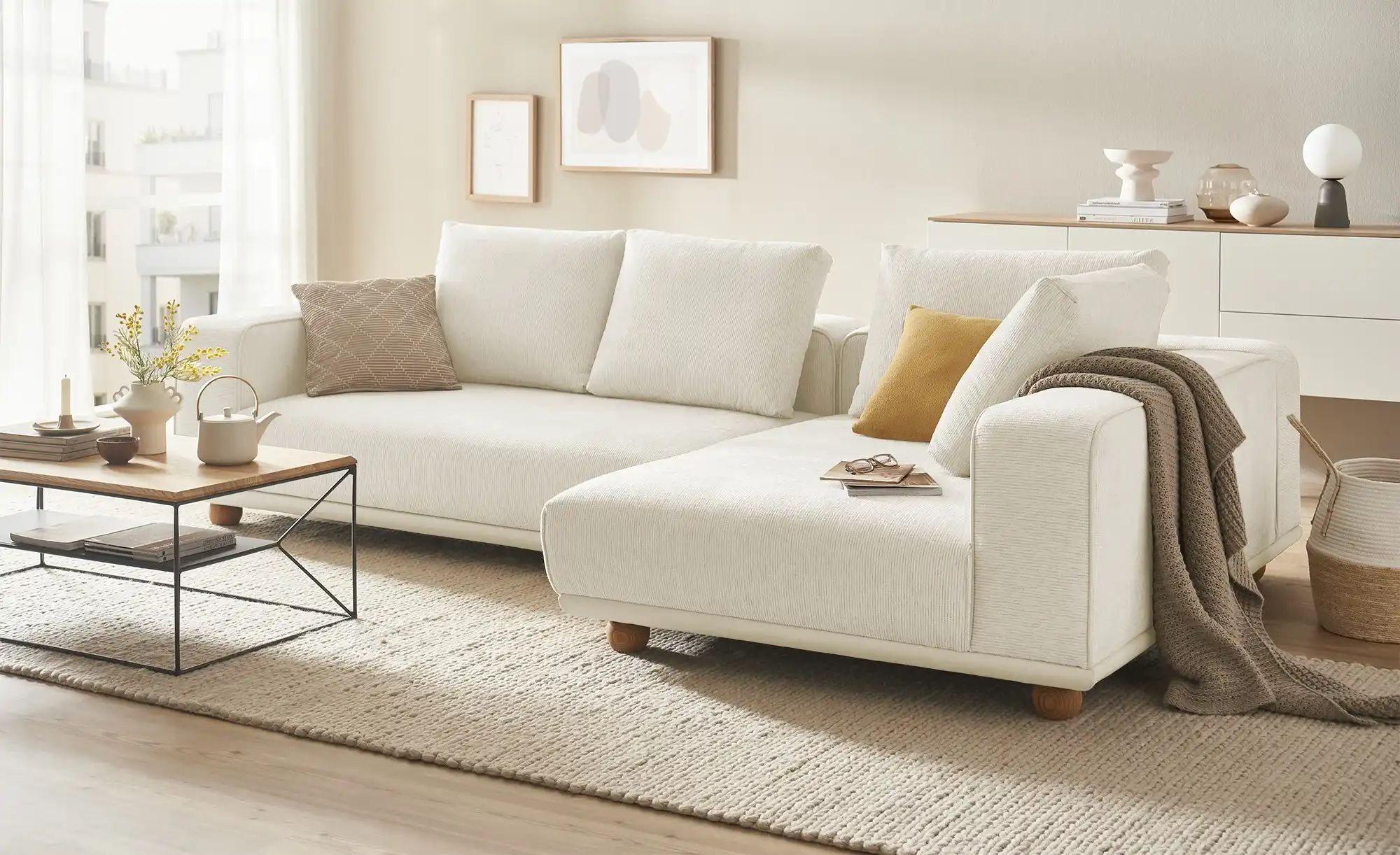 switch Ecksofa aus Mikrofaser Cora ¦ creme ¦ Maße (cm): B: 305 H: 88 T: 173 günstig online kaufen