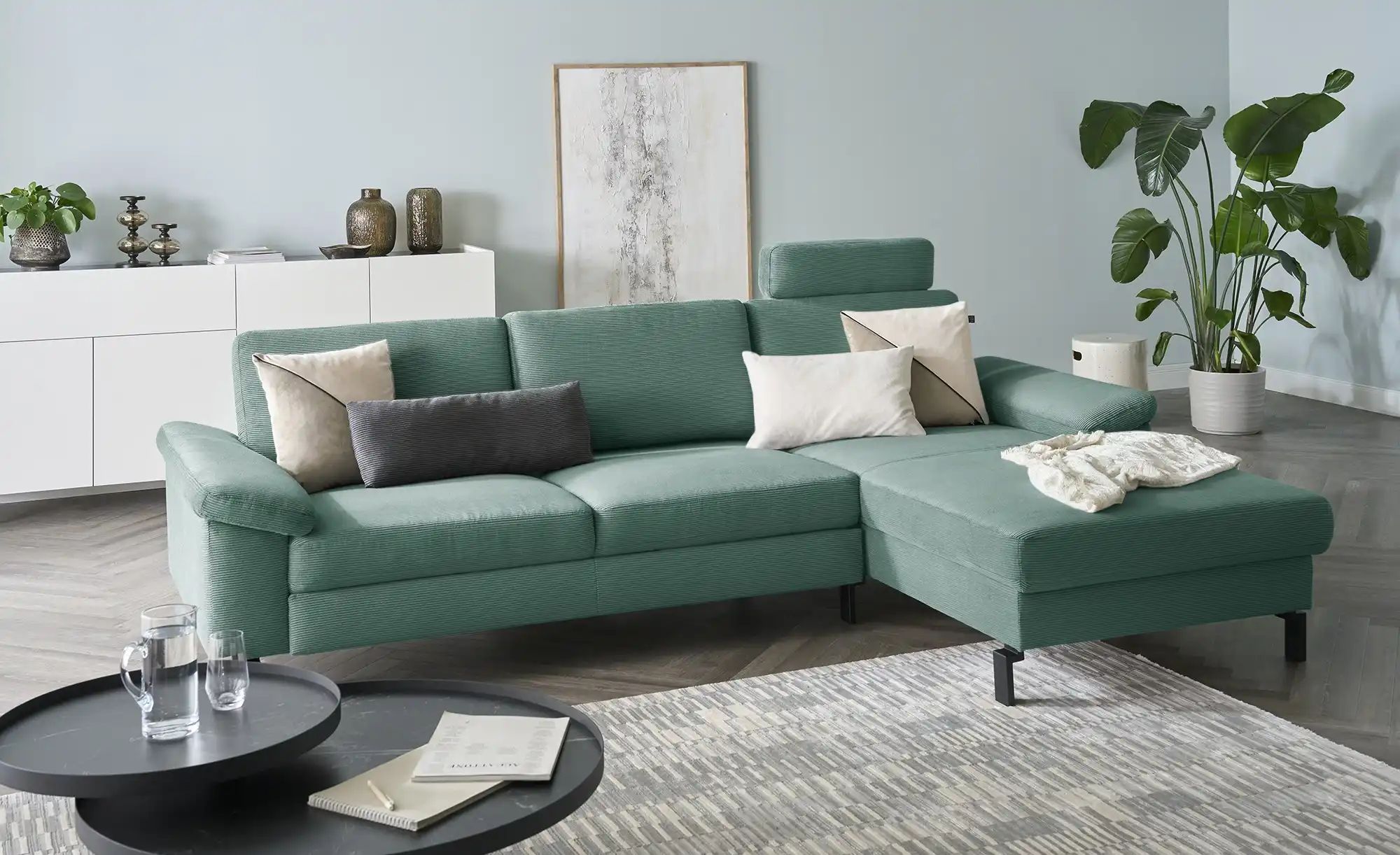 Thumbnail - Max Schelling Ecksofa Feincord Maximum Move ¦ grün ¦ Maße (cm): B: 284 H: 85 T: 185.0 Polstermöbel > Sofas > Ecksofas - ...