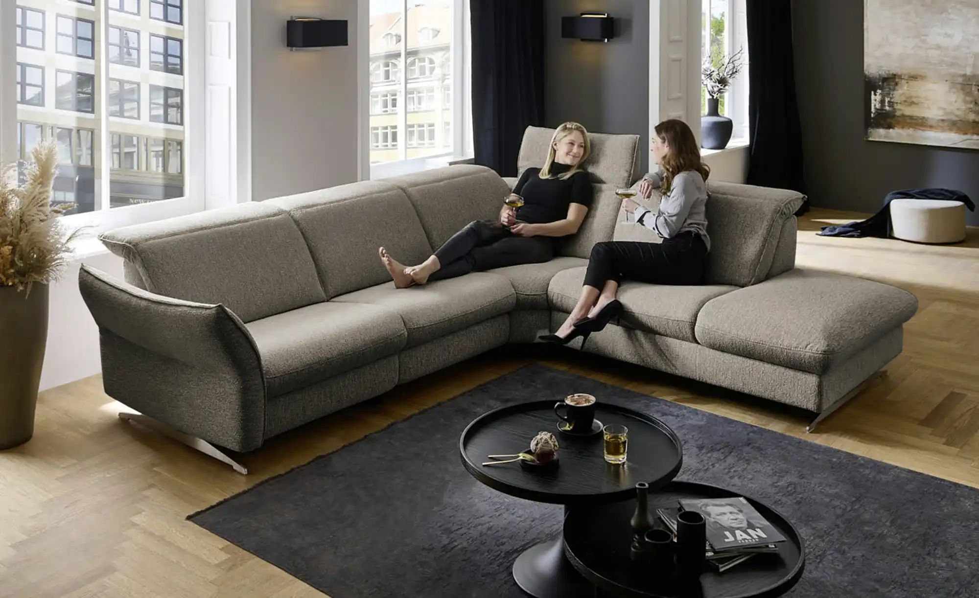 Hukla Ecksofa Mikrofaser Michelle ¦ grau ¦ Maße (cm): B: 292 H: 99 T: 258 P günstig online kaufen