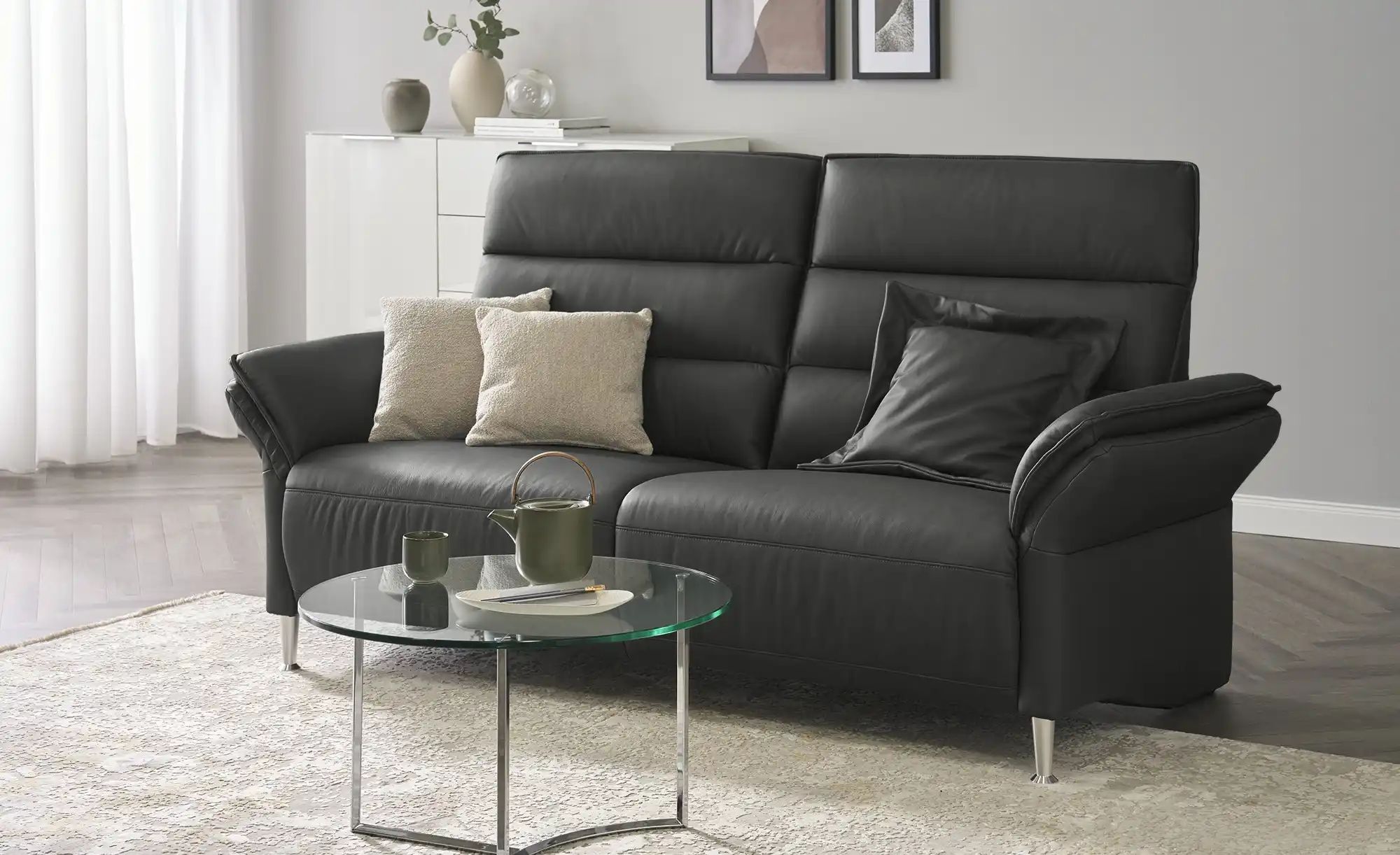 Thumbnail - Wohnwert Einzelsofa Leder Marlena ¦ schwarz ¦ Maße (cm): B: 208 H: 107 T: 97.0 Polstermöbel > Sofas > 3-Sitzer - Höffner