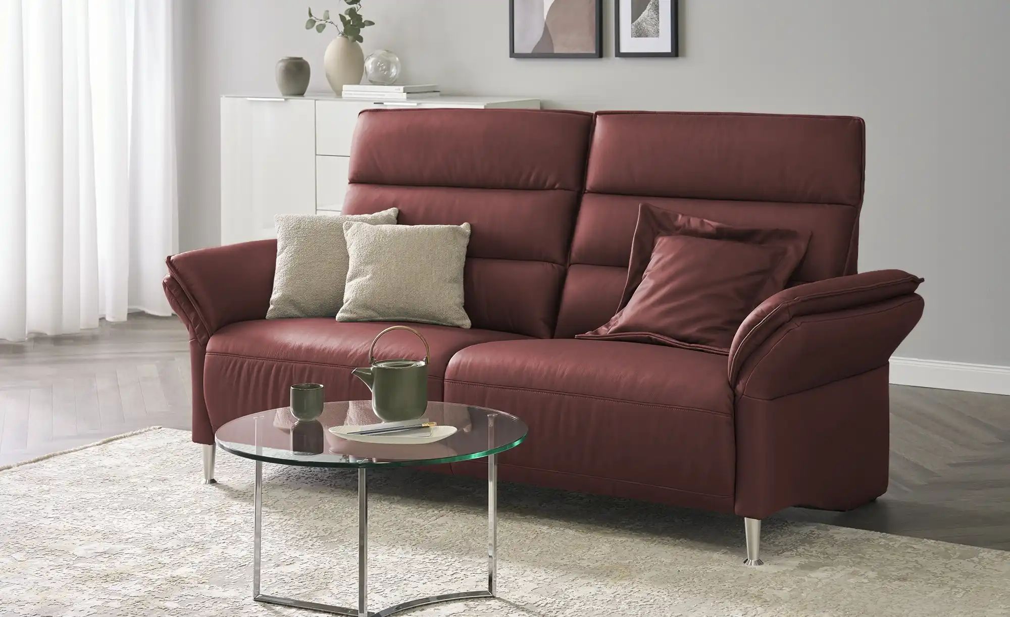 Wohnwert Einzelsofa Leder Marlena ¦ rot ¦ Maße (cm): B: 208 H: 107 T: 97.0 günstig online kaufen