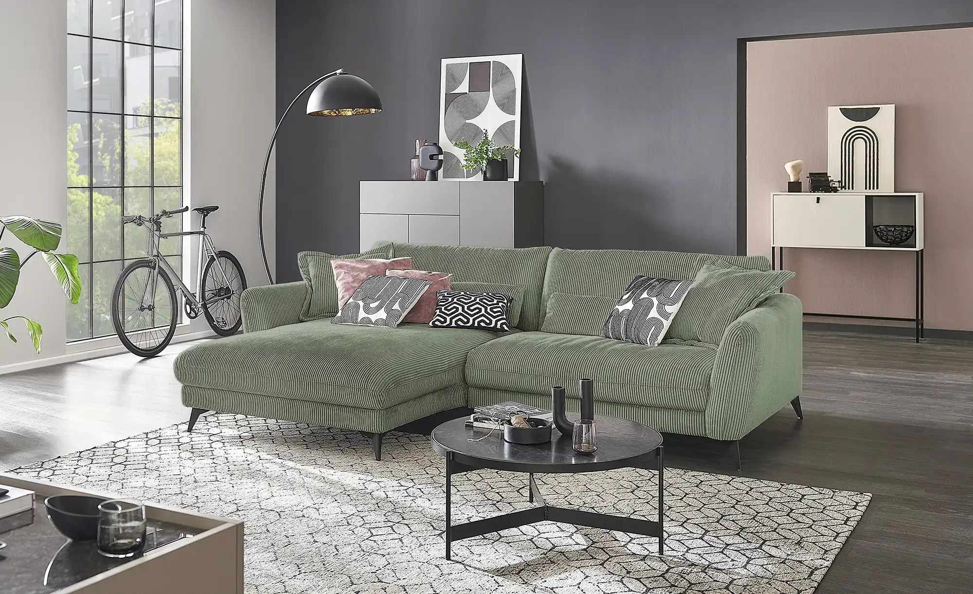 Ecksofa Cordstoff Amina ¦ grün ¦ Maße (cm): B: 288 H: 81 T: 194.0 Polstermö günstig online kaufen