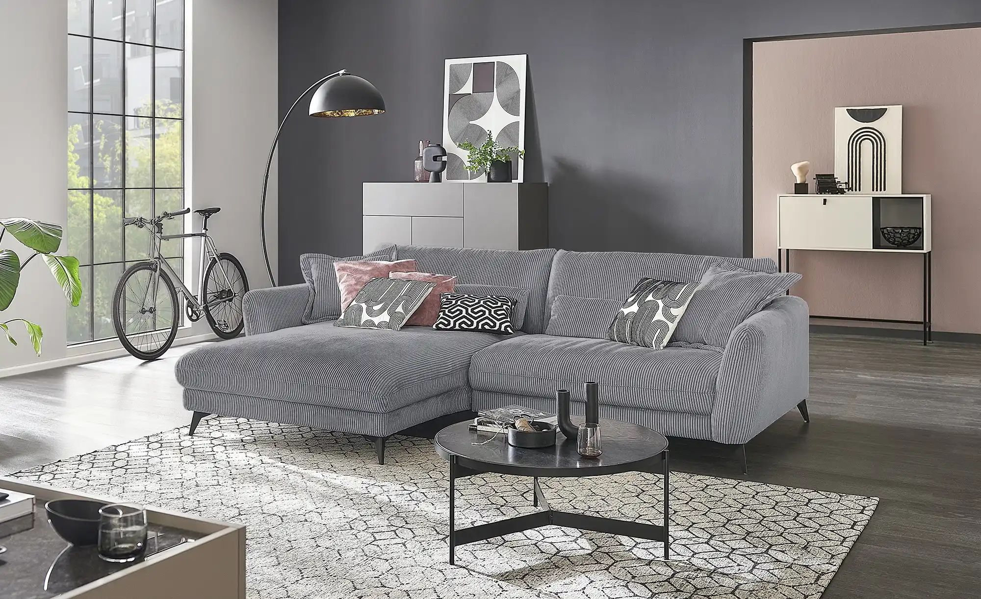 Thumbnail - Ecksofa Cordstoff Amina ¦ grau ¦ Maße (cm): B: 288 H: 81 T: 194.0 Polstermöbel > Sofas > Ecksofas - Höffner