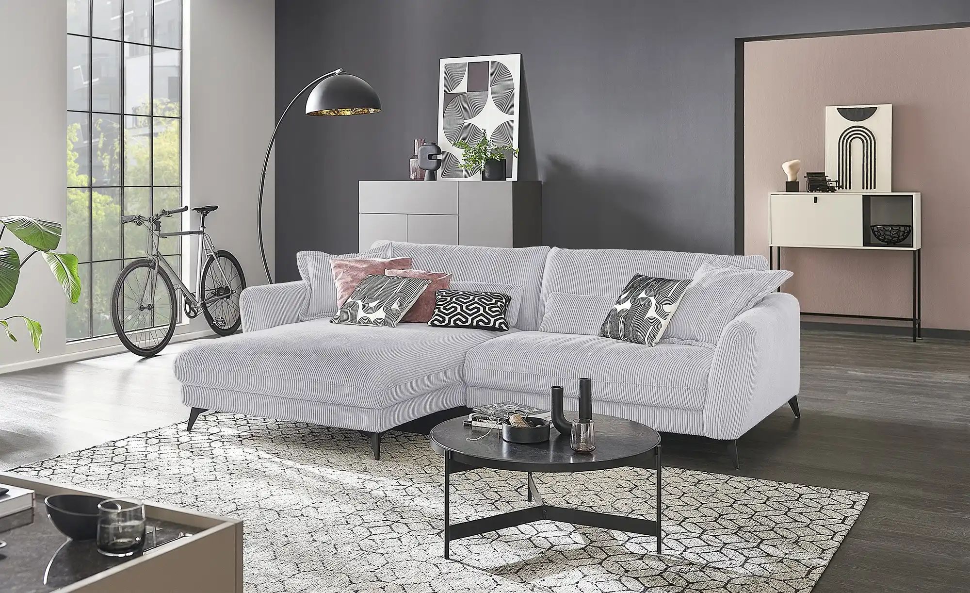 Thumbnail - Ecksofa Cordstoff Amina ¦ grau ¦ Maße (cm): B: 288 H: 81 T: 194.0 Polstermöbel > Sofas > Ecksofas - Höffner