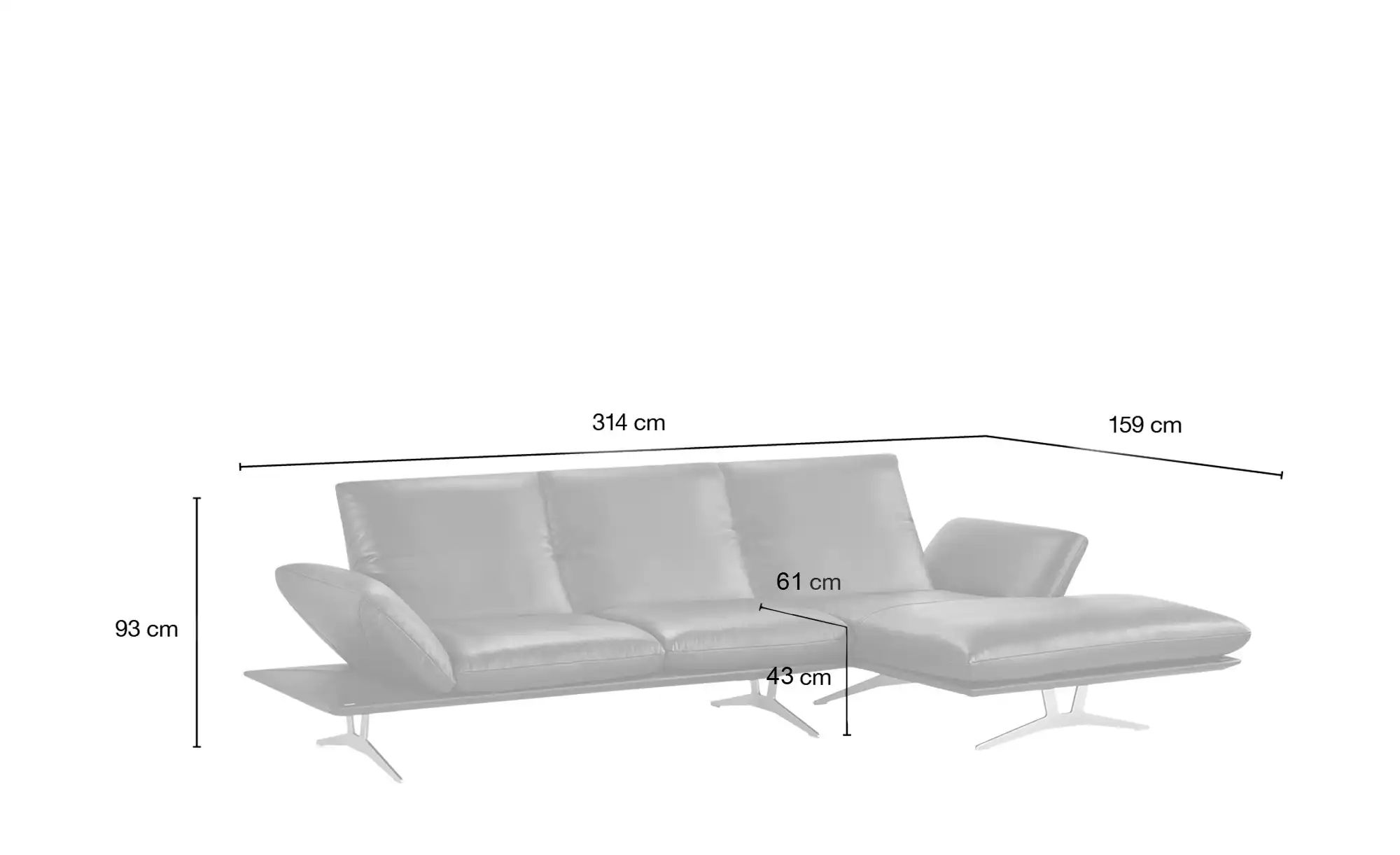 Thumbnail - KOINOR Ecksofa Echtleder Francis ¦ grau ¦ Maße (cm): B: 314 H: 93 T: 159.0 Polstermöbel > Sofas > Ecksofas - Höffner