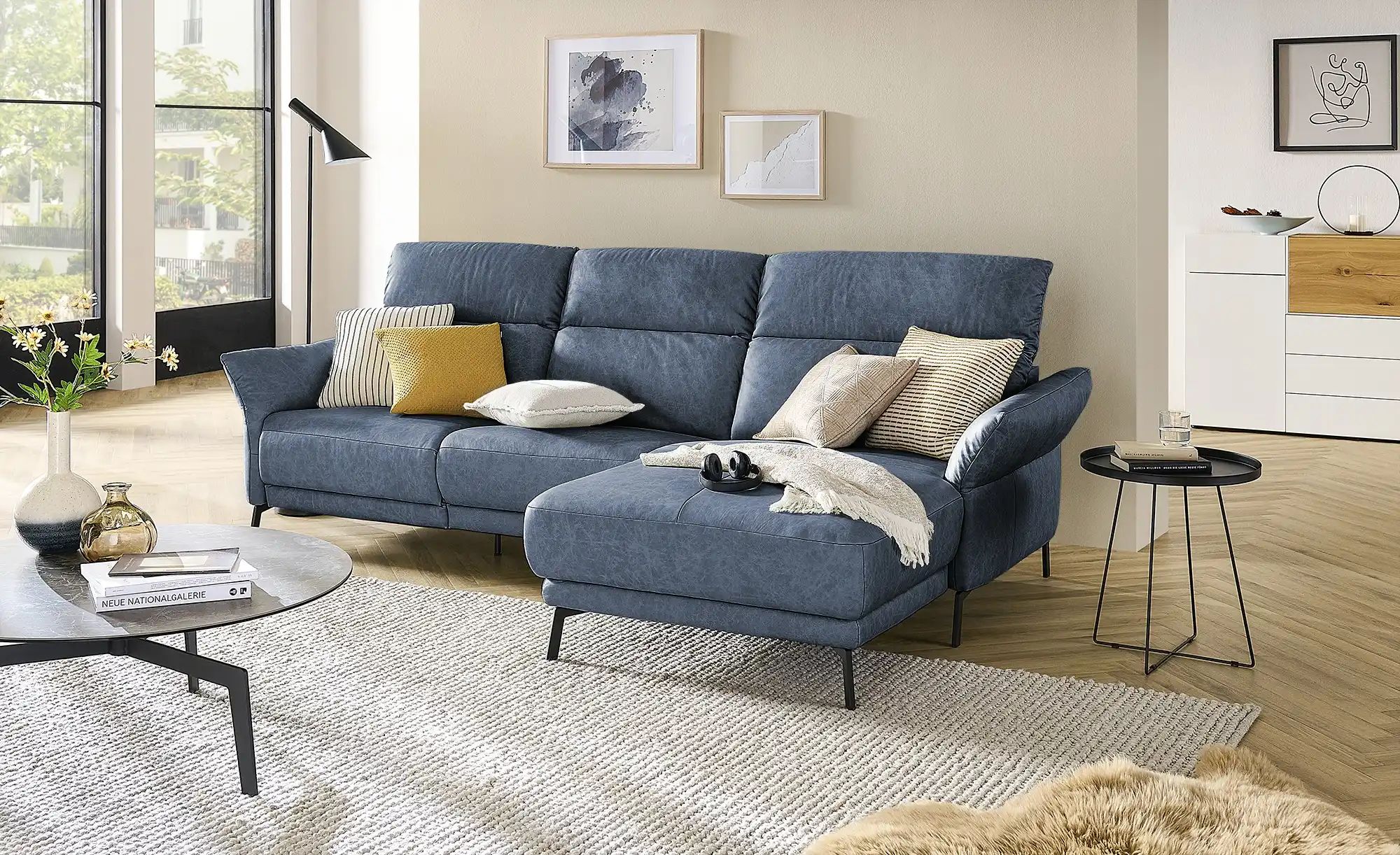 Wohnwert Ecksofa Leder Bellana ¦ blau ¦ Maße (cm): B: 291 H: 101 T: 176.0 P günstig online kaufen