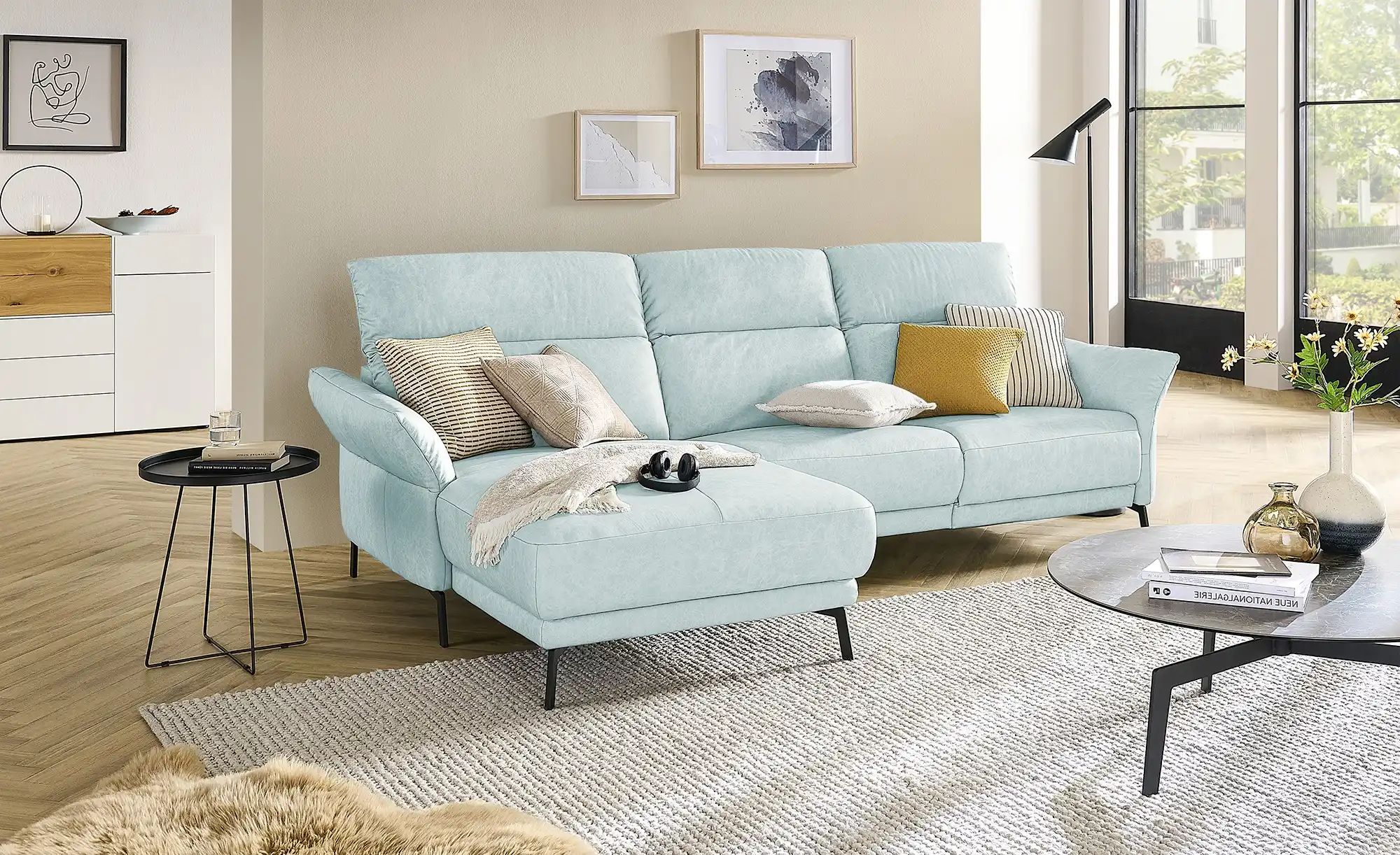 Thumbnail - Wohnwert Ecksofa Leder Bellana ¦ blau ¦ Maße (cm): B: 285 H: 101 T: 161.0 Polstermöbel > Sofas > Ecksofas - Höffner