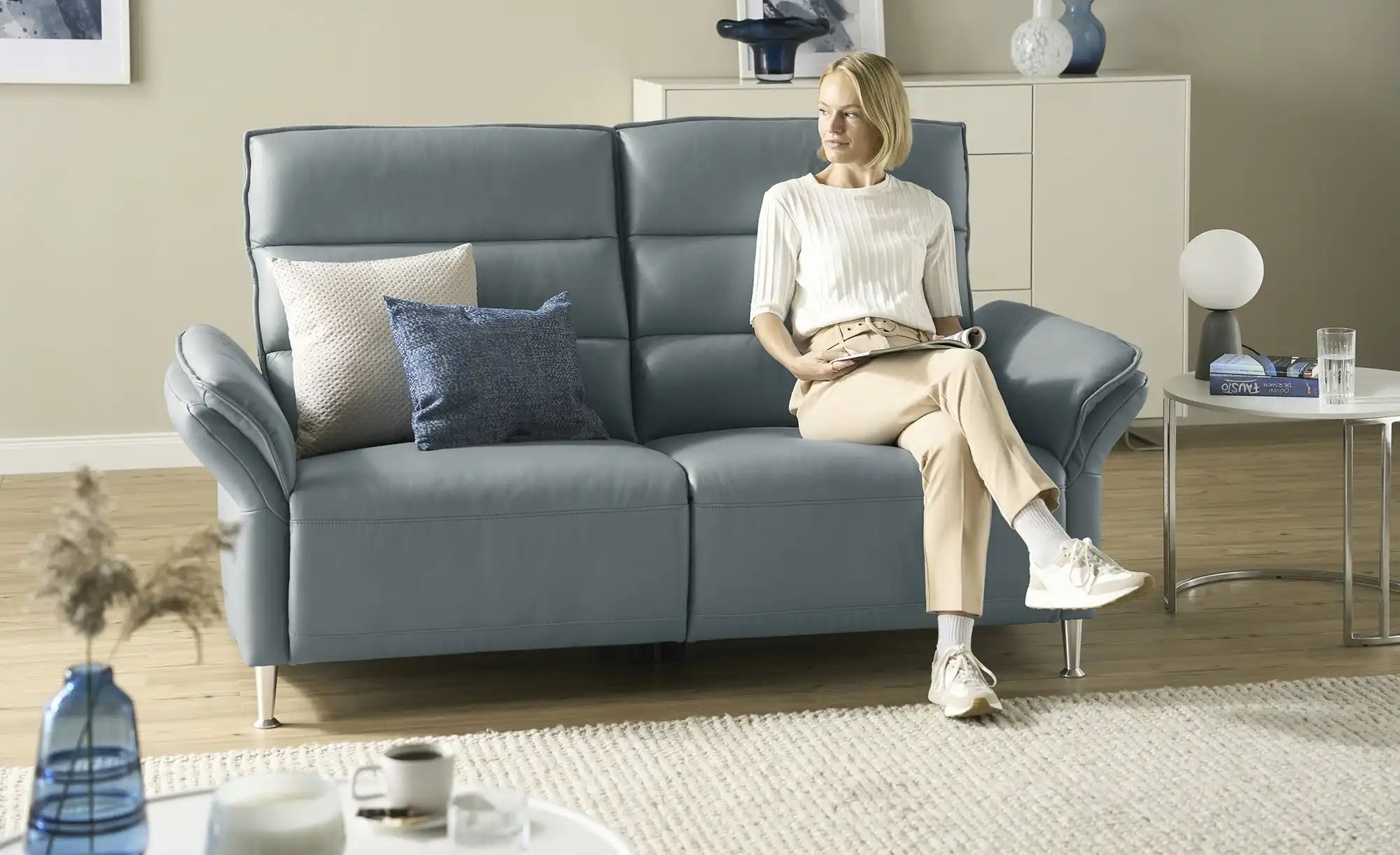 Wohnwert Einzelsofa Leder Marlena ¦ grau ¦ Maße (cm): B: 208 H: 107 T: 97.0 günstig online kaufen