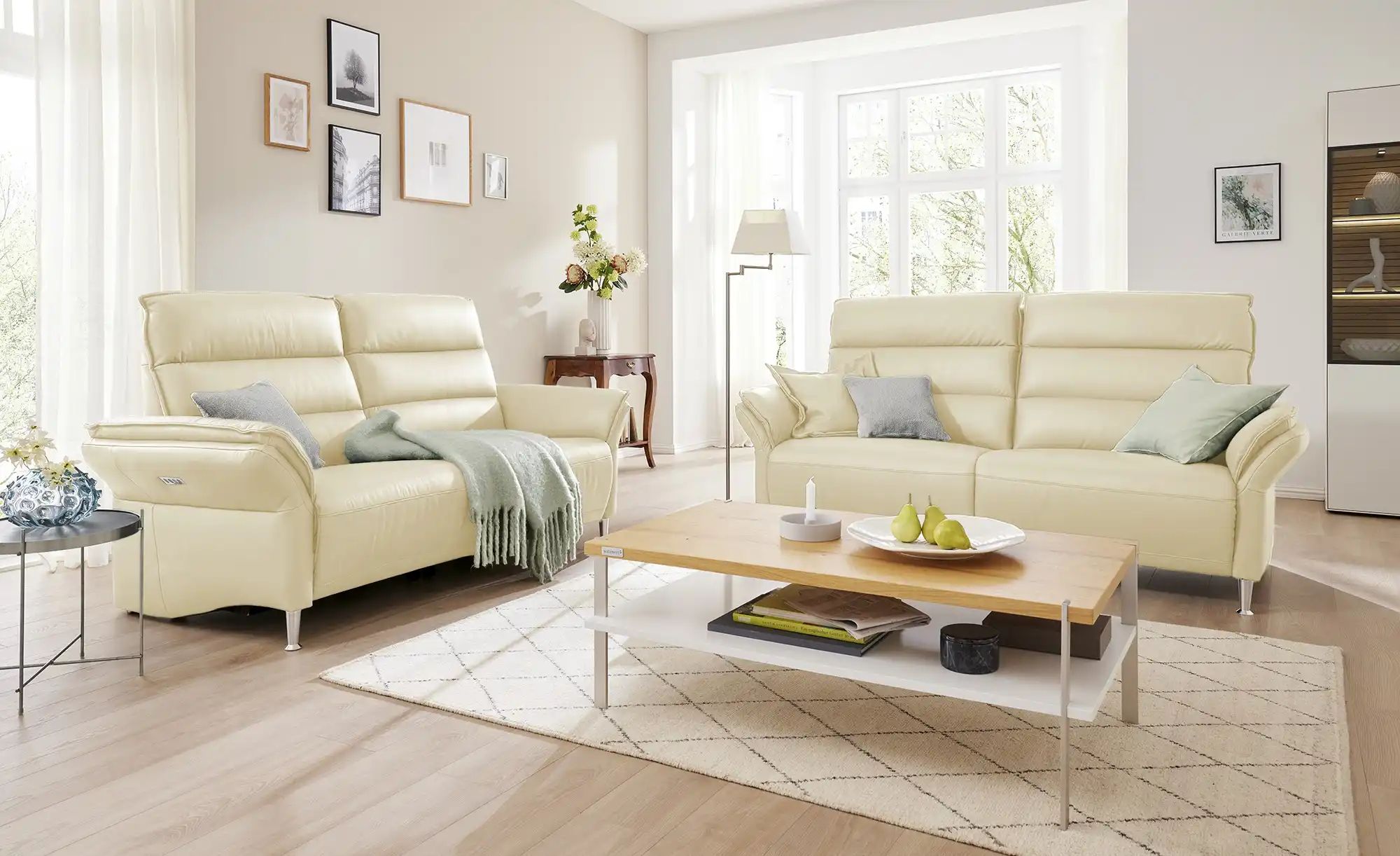 Wohnwert Einzelsofa Leder Marlena ¦ creme ¦ Maße (cm): B: 208 H: 107 T: 97. günstig online kaufen