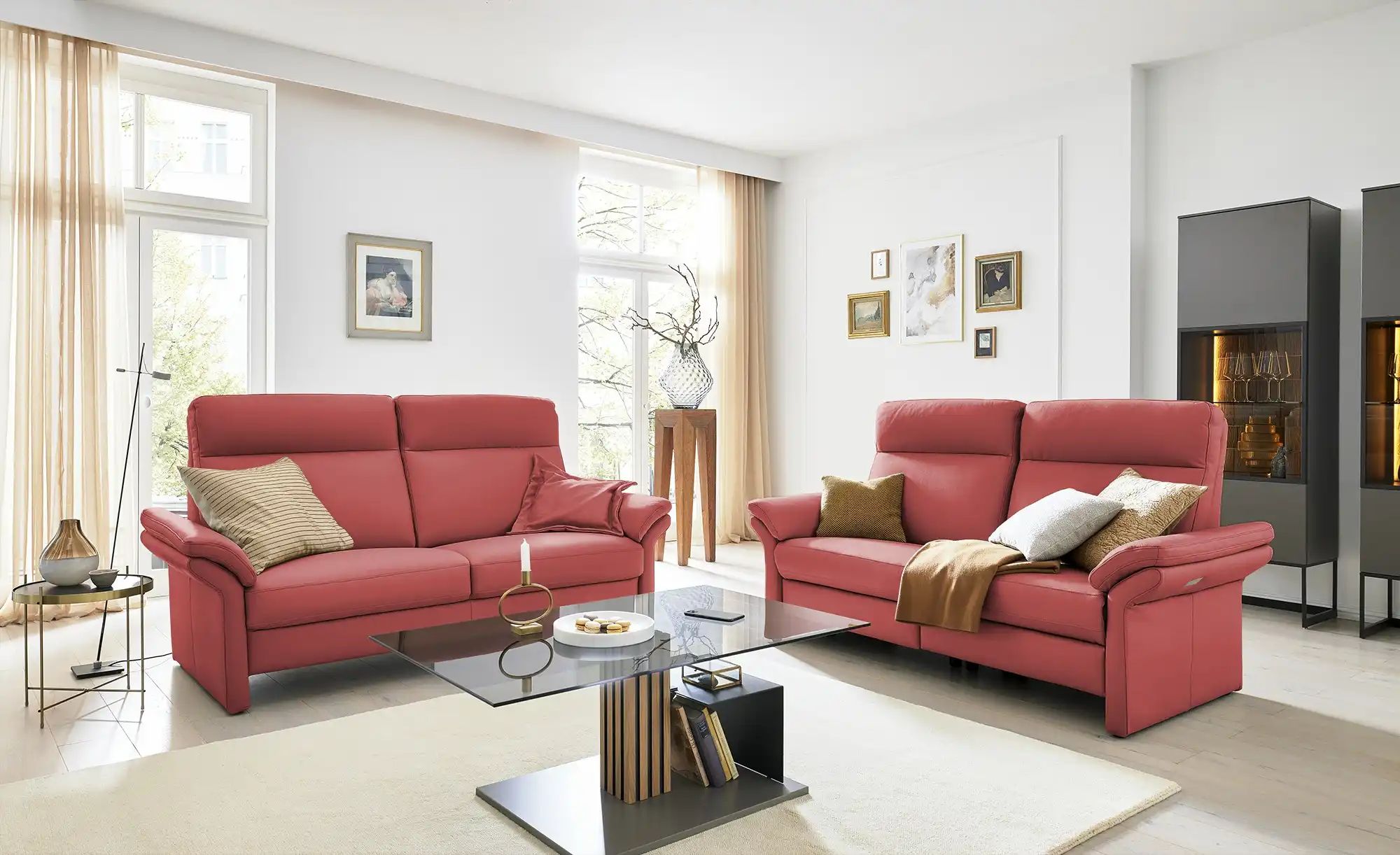 Wohnwert Einzelsofa Leder Mayla ¦ rot ¦ Maße (cm): B: 210 H: 109 T: 96.0 Po günstig online kaufen