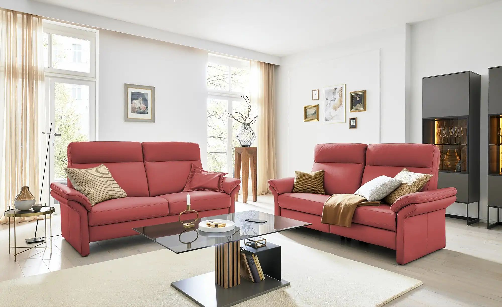 Wohnwert Einzelsofa Leder Mayla ¦ rot ¦ Maße (cm): B: 210 H: 109 T: 96.0 Po günstig online kaufen