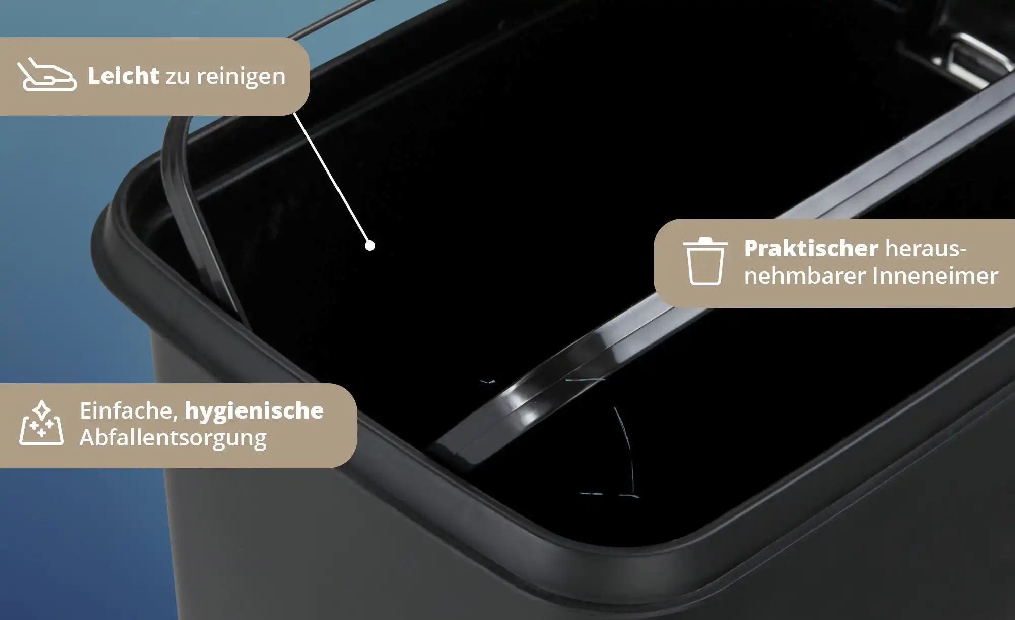 Thumbnail - KHG Abfalleimer   ¦ schwarz ¦ Kunststoff ¦ Maße (cm): B: 39 H: 50 T: 29.0 Küchenzubehör & Helfer > Abfallbehälter - Höff...