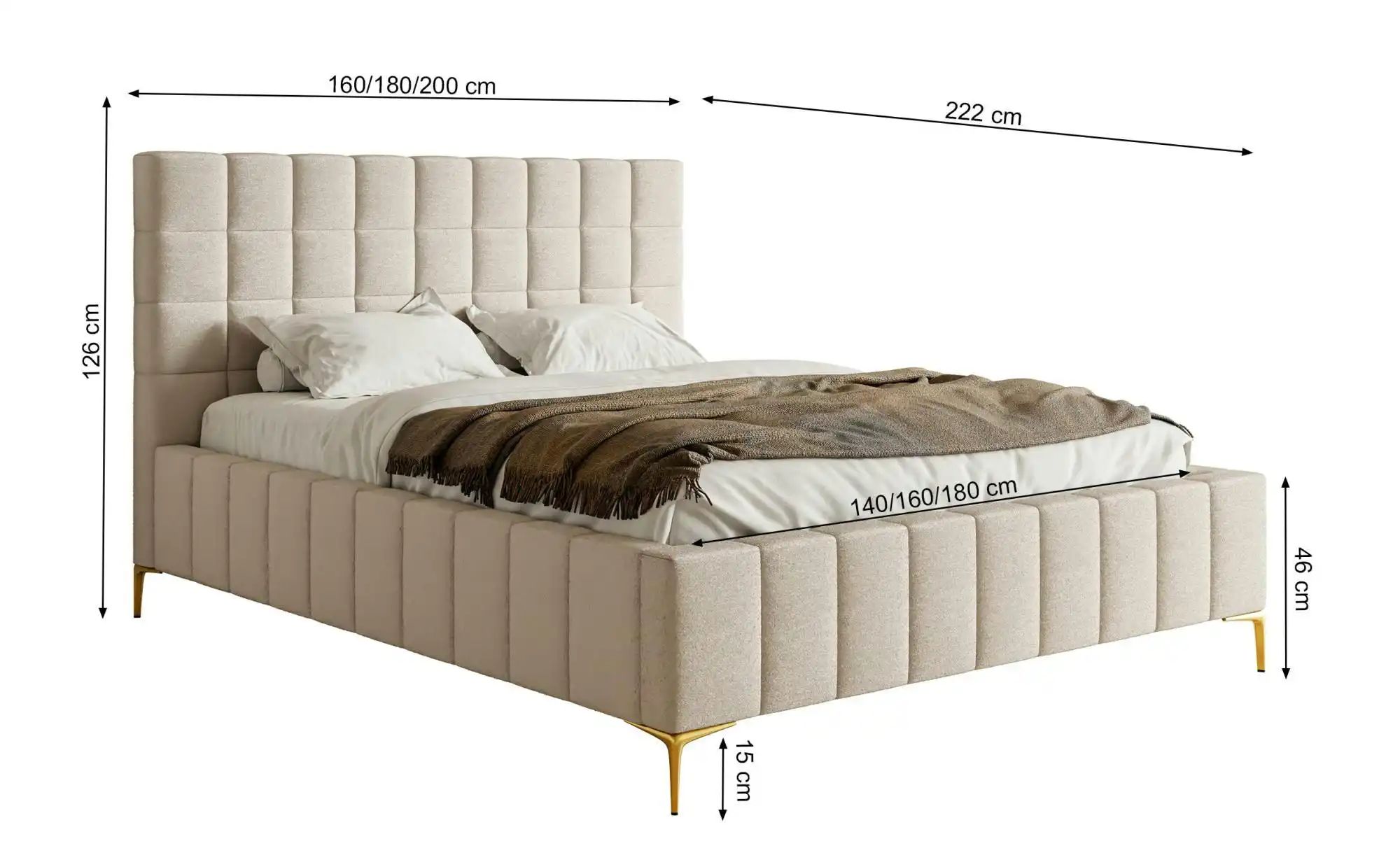 Polsterbett mit Bettkasten   ¦ beige ¦ Maße (cm): B: 160 H: 126 Betten > Po günstig online kaufen