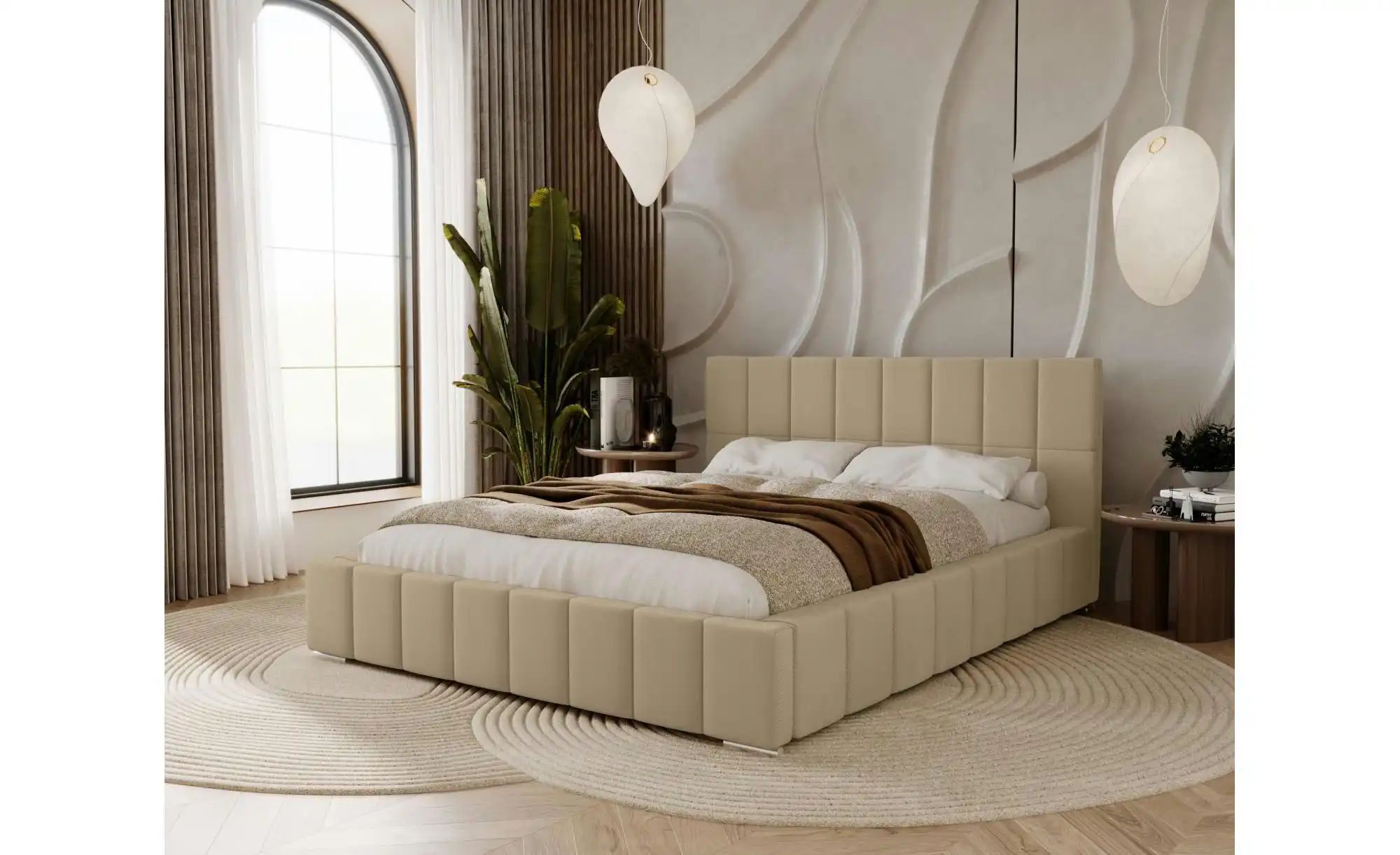 Polsterbett mit Stauraum  Ayr ¦ beige ¦ Maße (cm): B: 155 H: 100 Betten > P günstig online kaufen
