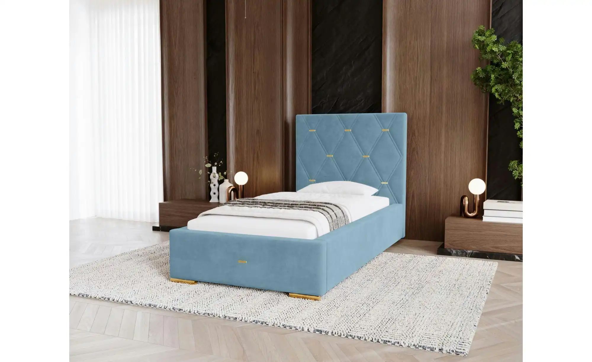 Polsterbett mit Stauraum  Gwithian ¦ blau ¦ Maße (cm): B: 95 H: 100 Betten günstig online kaufen