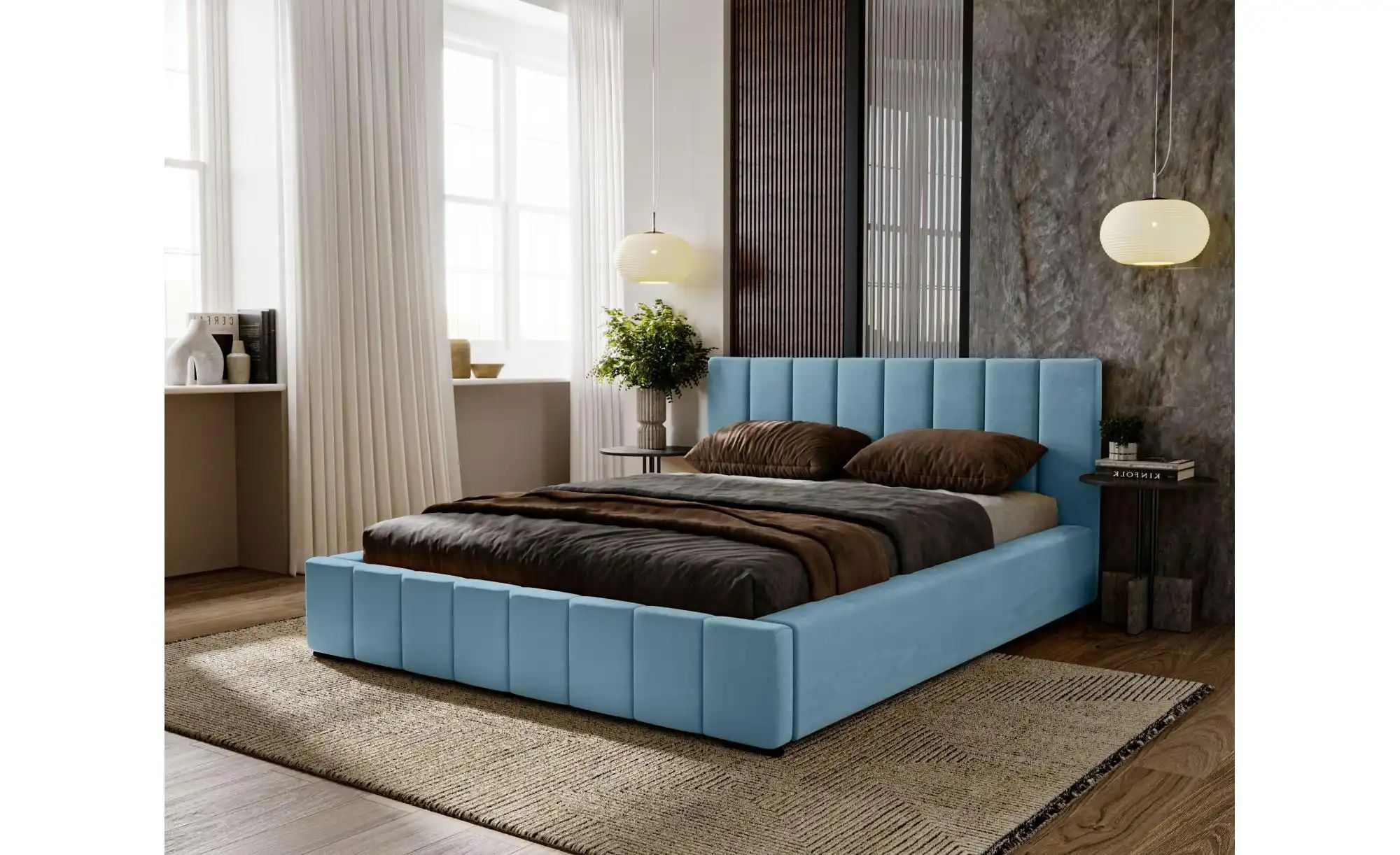 Polsterbett mit Stauraum  Nelia ¦ blau ¦ Maße (cm): B: 215 H: 100 Betten > günstig online kaufen