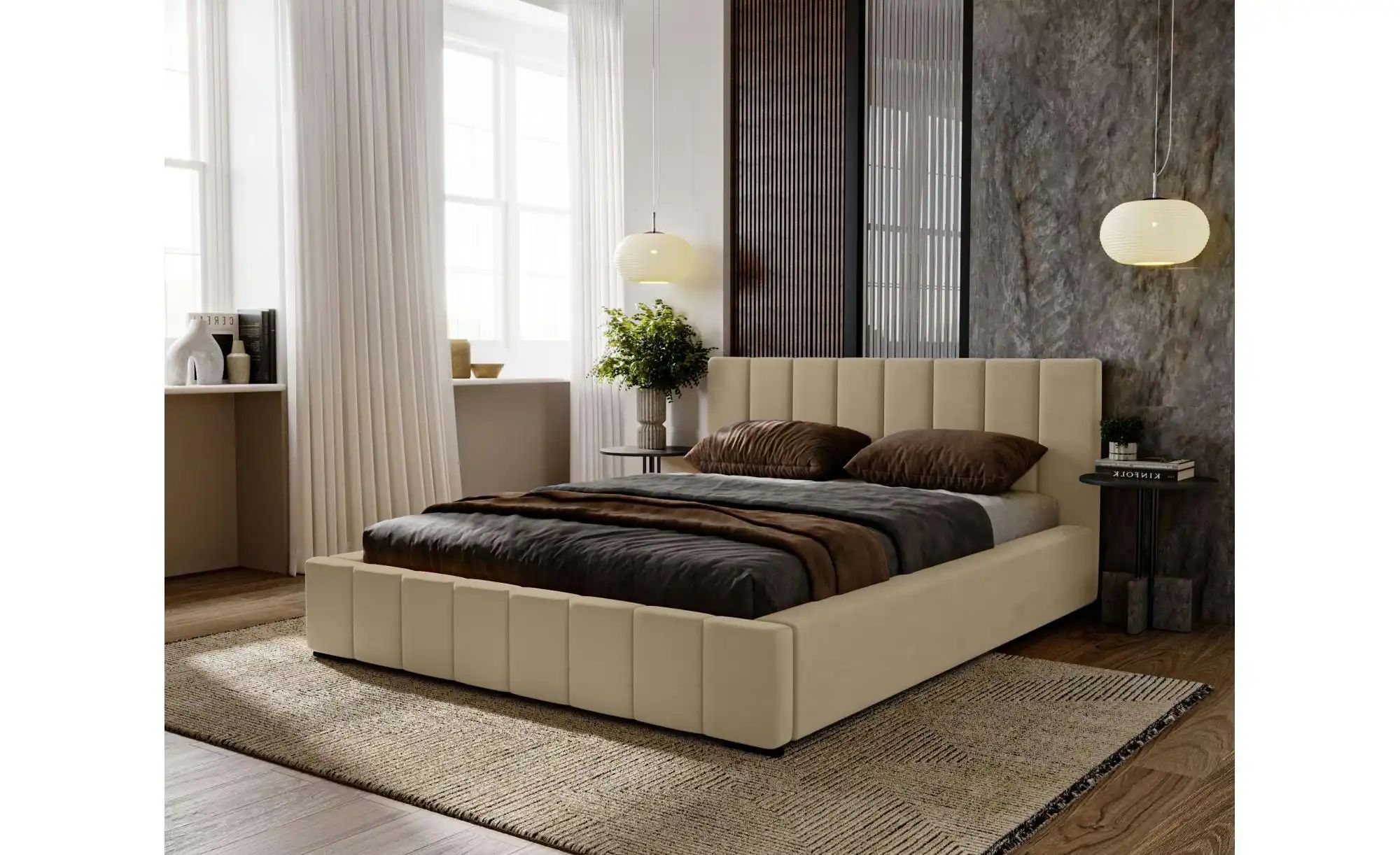 Polsterbett mit Stauraum  Nelia ¦ braun ¦ Maße (cm): B: 155 H: 100 Betten > günstig online kaufen