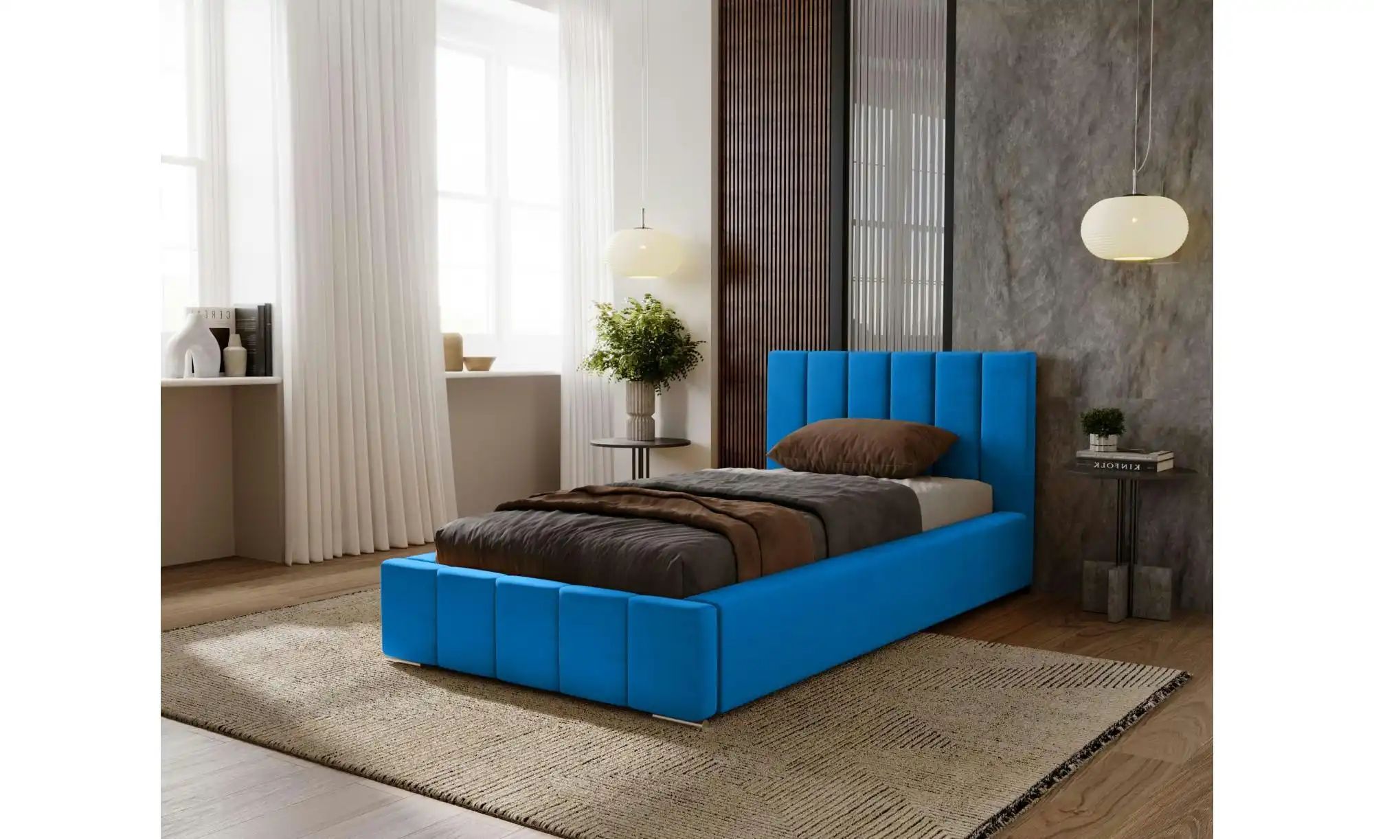 Polsterbett mit Stauraum mit Bettkasten und Lattenrost Nelia ¦ blau ¦ Maße günstig online kaufen