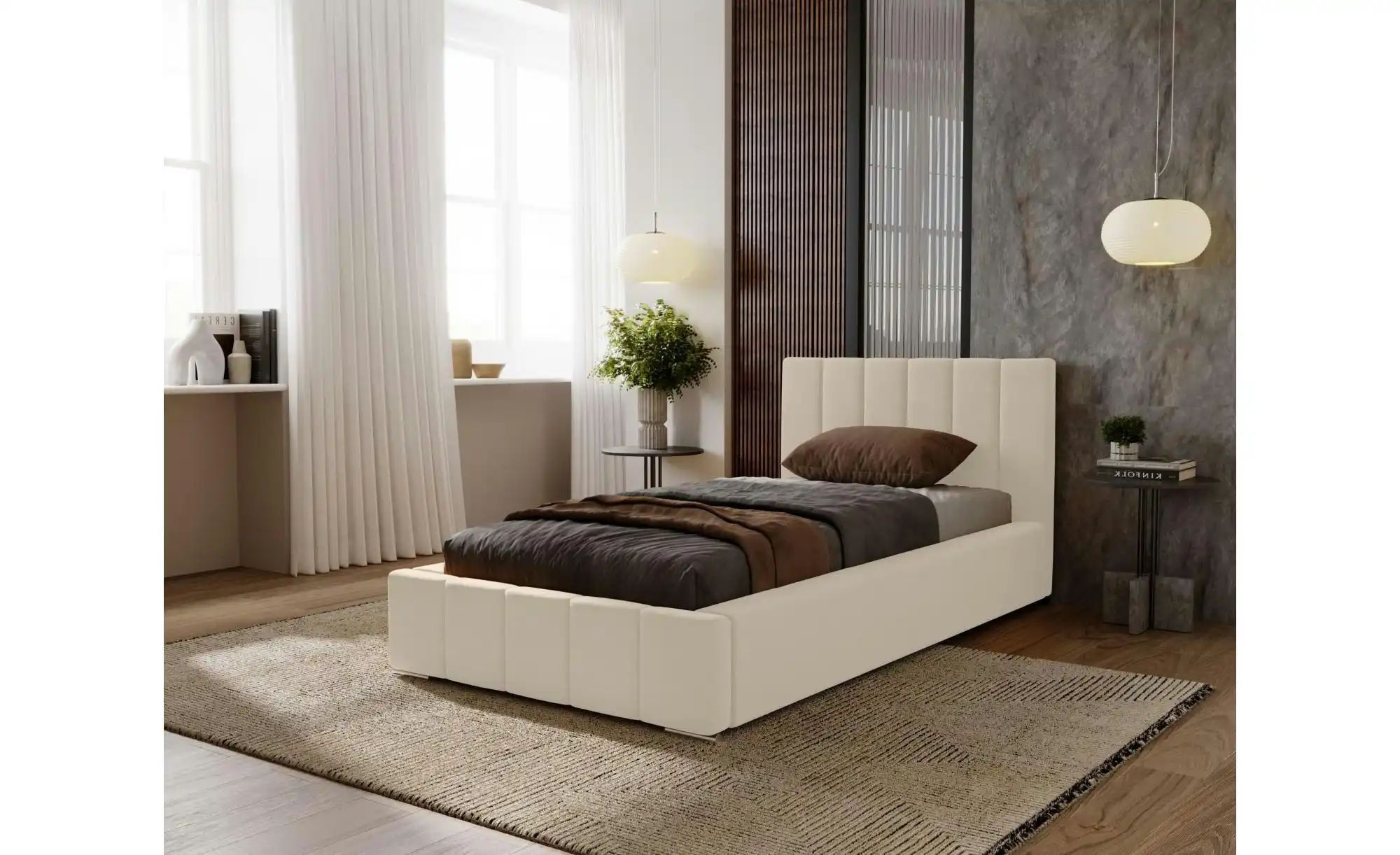 Polsterbett mit Stauraum  Nelia ¦ beige ¦ Maße (cm): B: 95 H: 100 Betten > günstig online kaufen