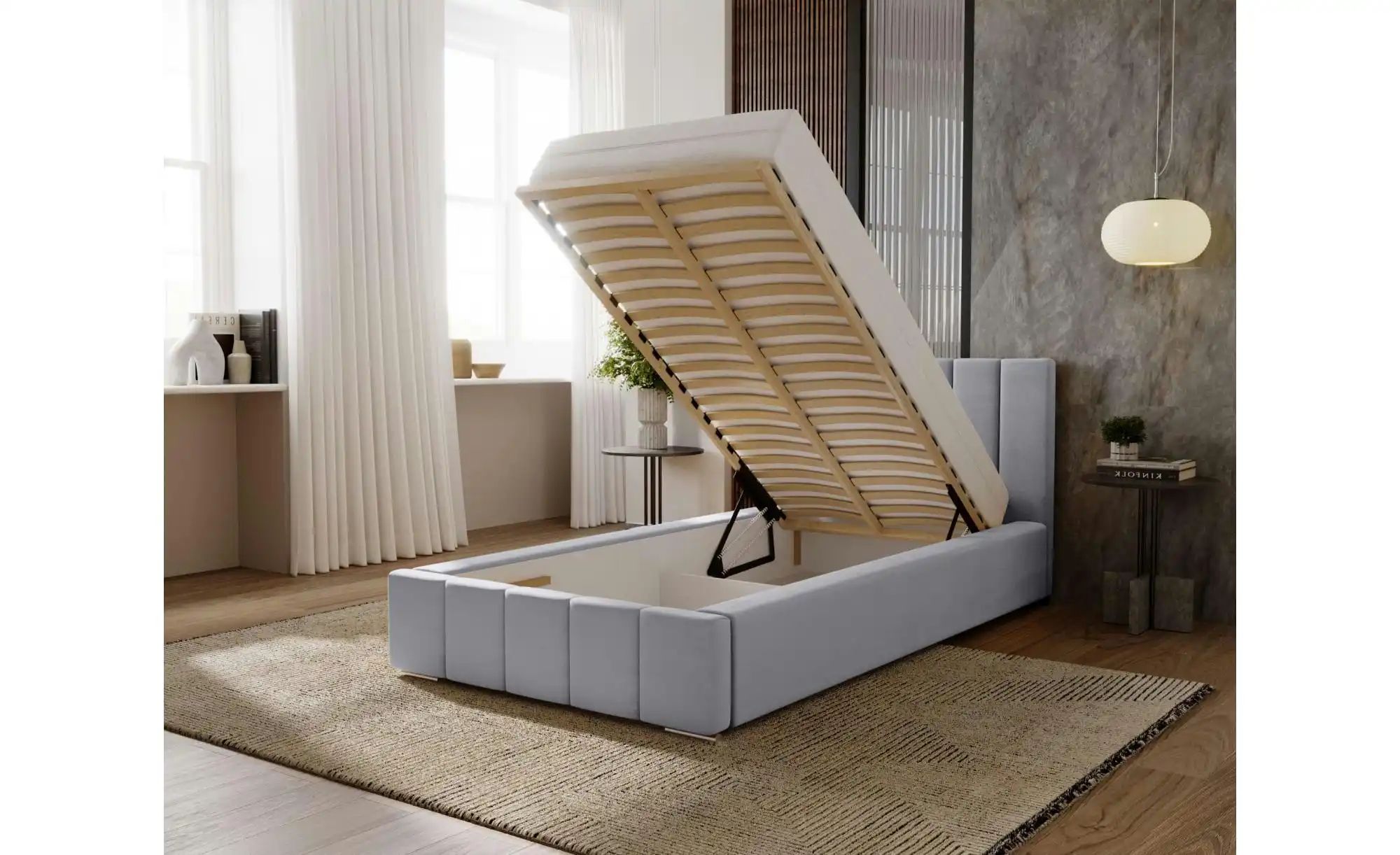 Polsterbett mit Stauraum  Nelia ¦ grau ¦ Maße (cm): B: 95 H: 100 Betten > P günstig online kaufen