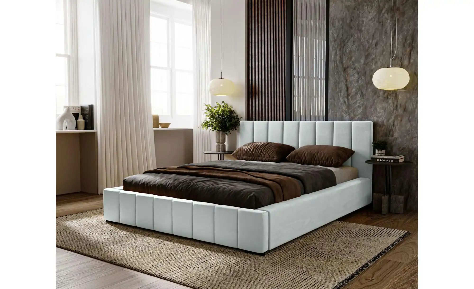 Polsterbett mit Stauraum  Nelia ¦ silber ¦ Maße (cm): B: 195 H: 100 Betten günstig online kaufen