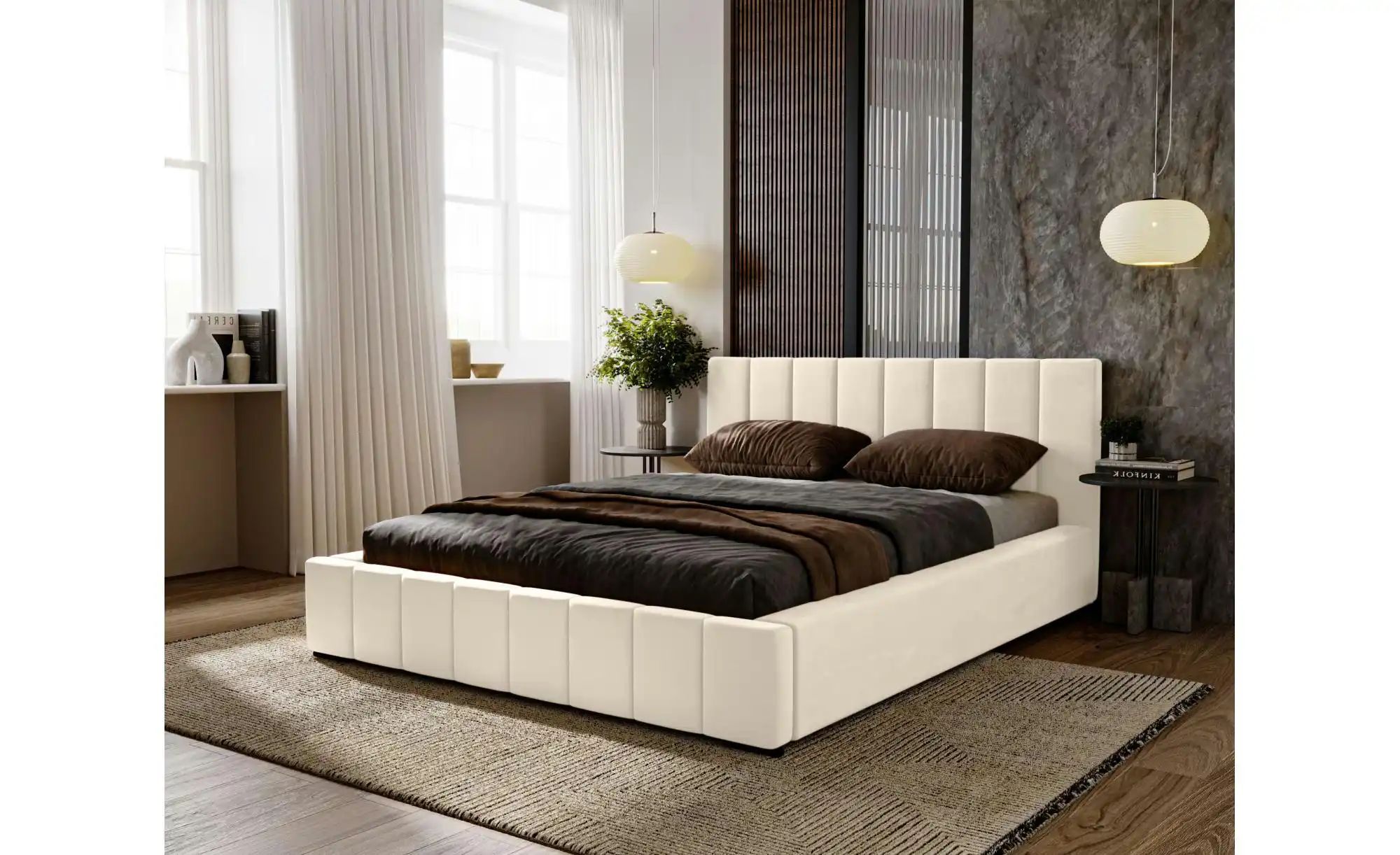 Polsterbett mit Stauraum  Nelia ¦ beige ¦ Maße (cm): B: 215 H: 100 Betten > günstig online kaufen