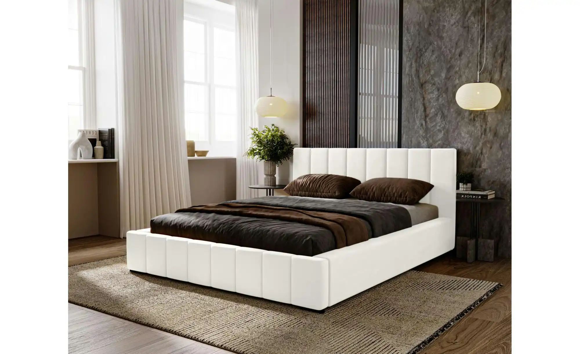 Polsterbett mit Stauraum  Nelia ¦ weiß ¦ Maße (cm): B: 175 H: 100 Betten > günstig online kaufen