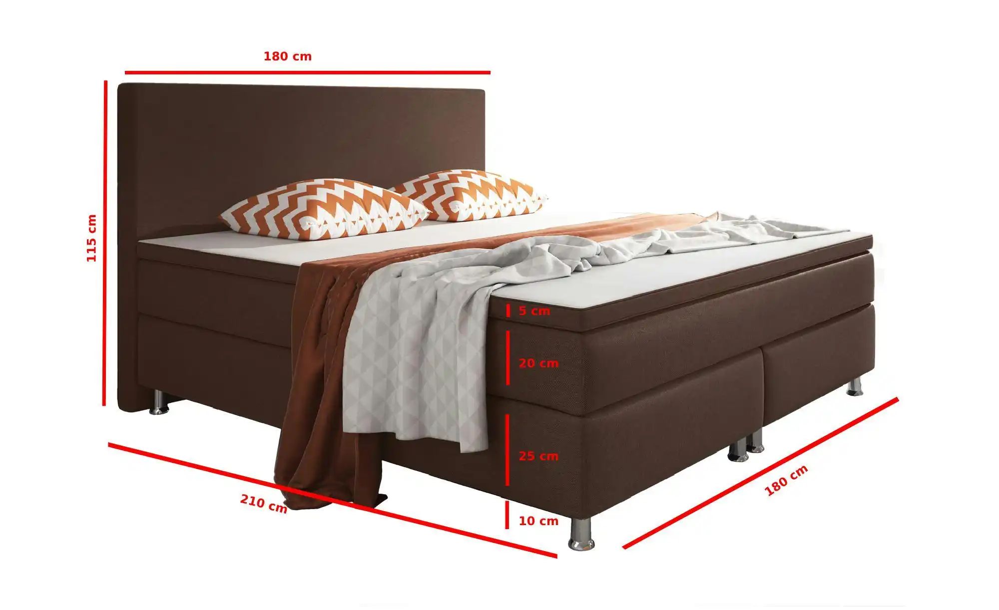 Boxspringbett  Berlin ¦ braun ¦ Maße (cm): B: 180 H: 115 Betten > Komfortbe günstig online kaufen