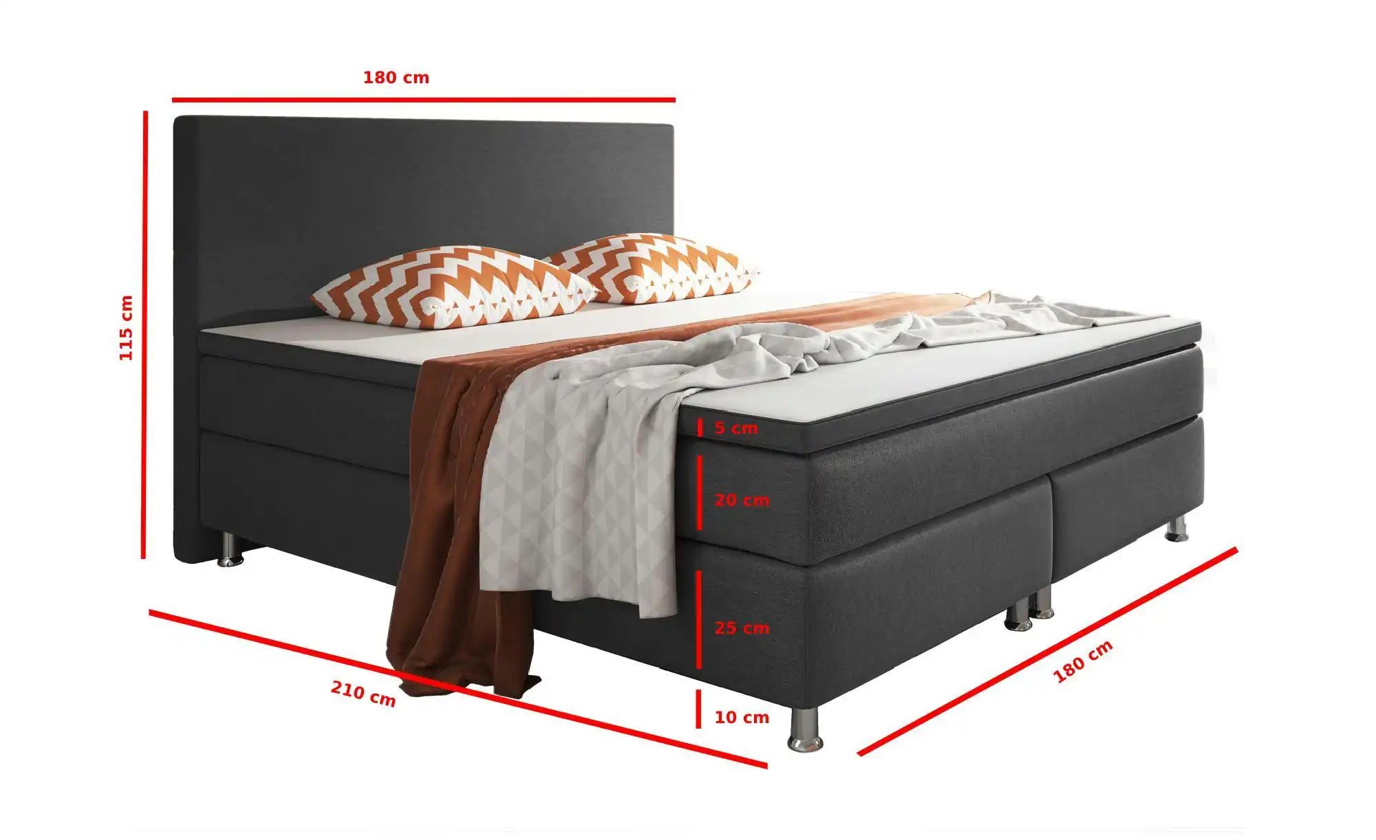 Thumbnail - Boxspringbett  Berlin ¦ grau ¦ Maße (cm): B: 180 H: 115 Betten > Boxspringbetten - Höffner