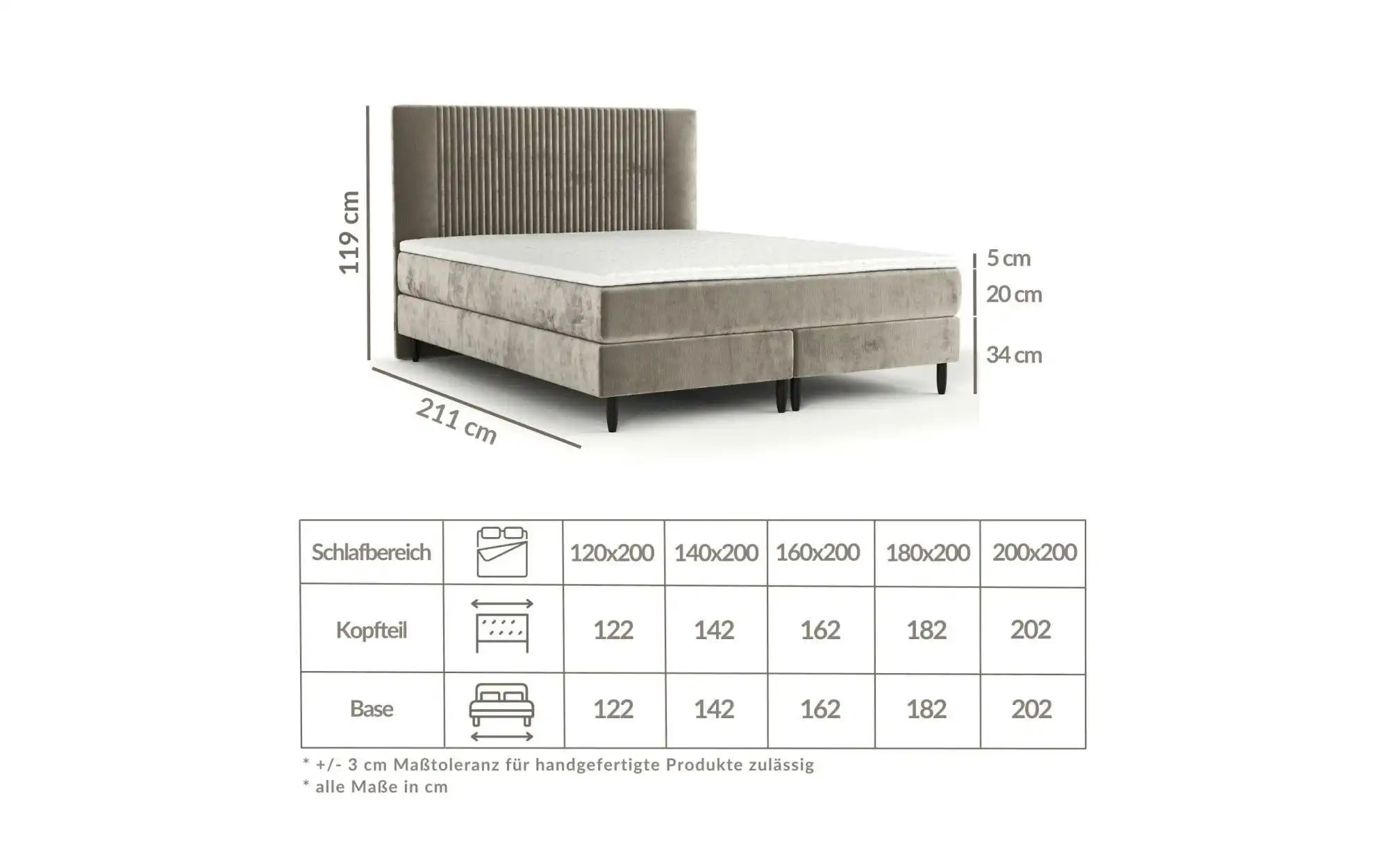 Boxspringbett   ¦ beige ¦ Maße (cm): B: 162 H: 119 Betten > Komfortbetten - günstig online kaufen