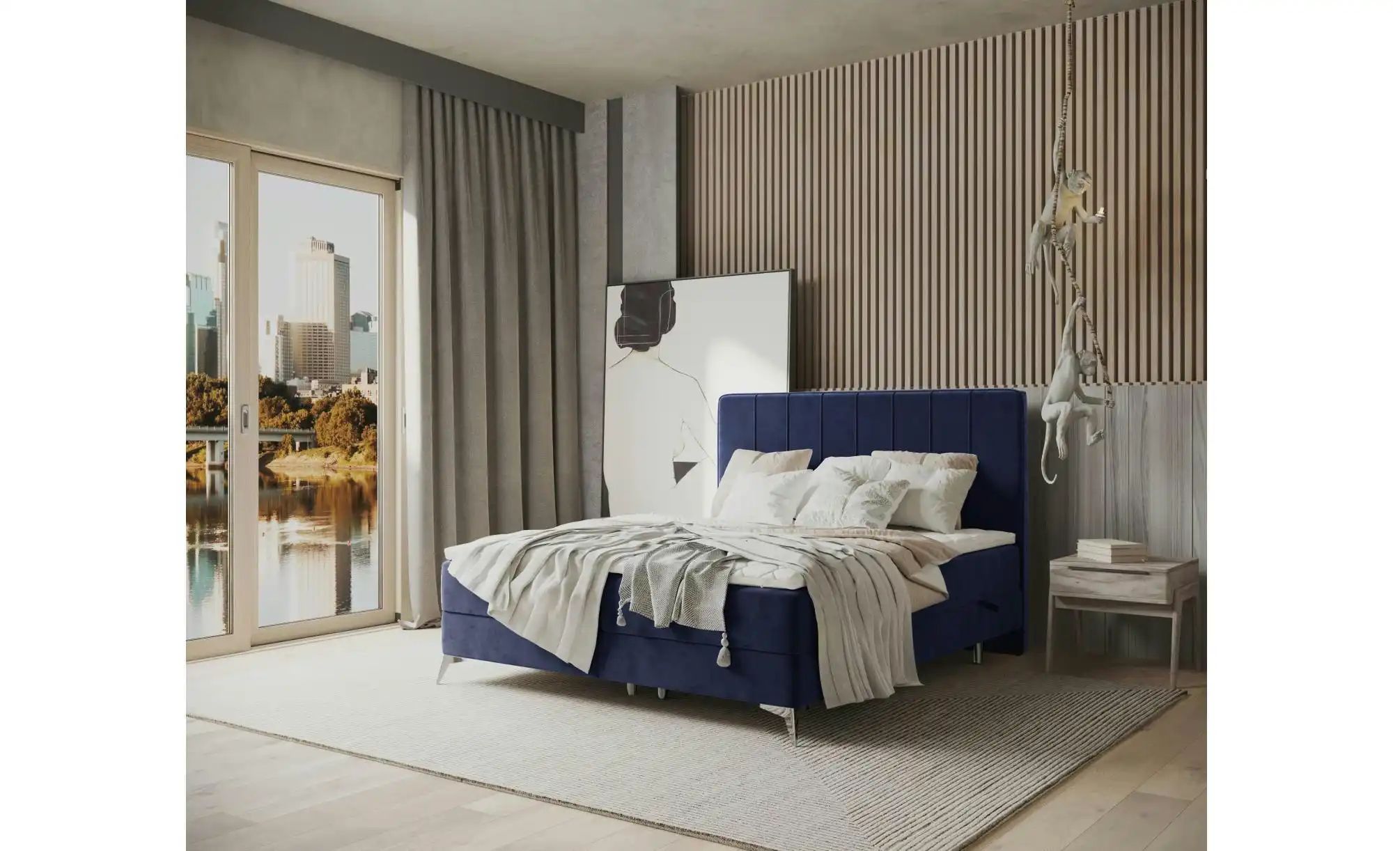 Boxspringbett mit Stauraum   ¦ blau ¦ Maße (cm): B: 142 H: 120 Betten > Kom günstig online kaufen