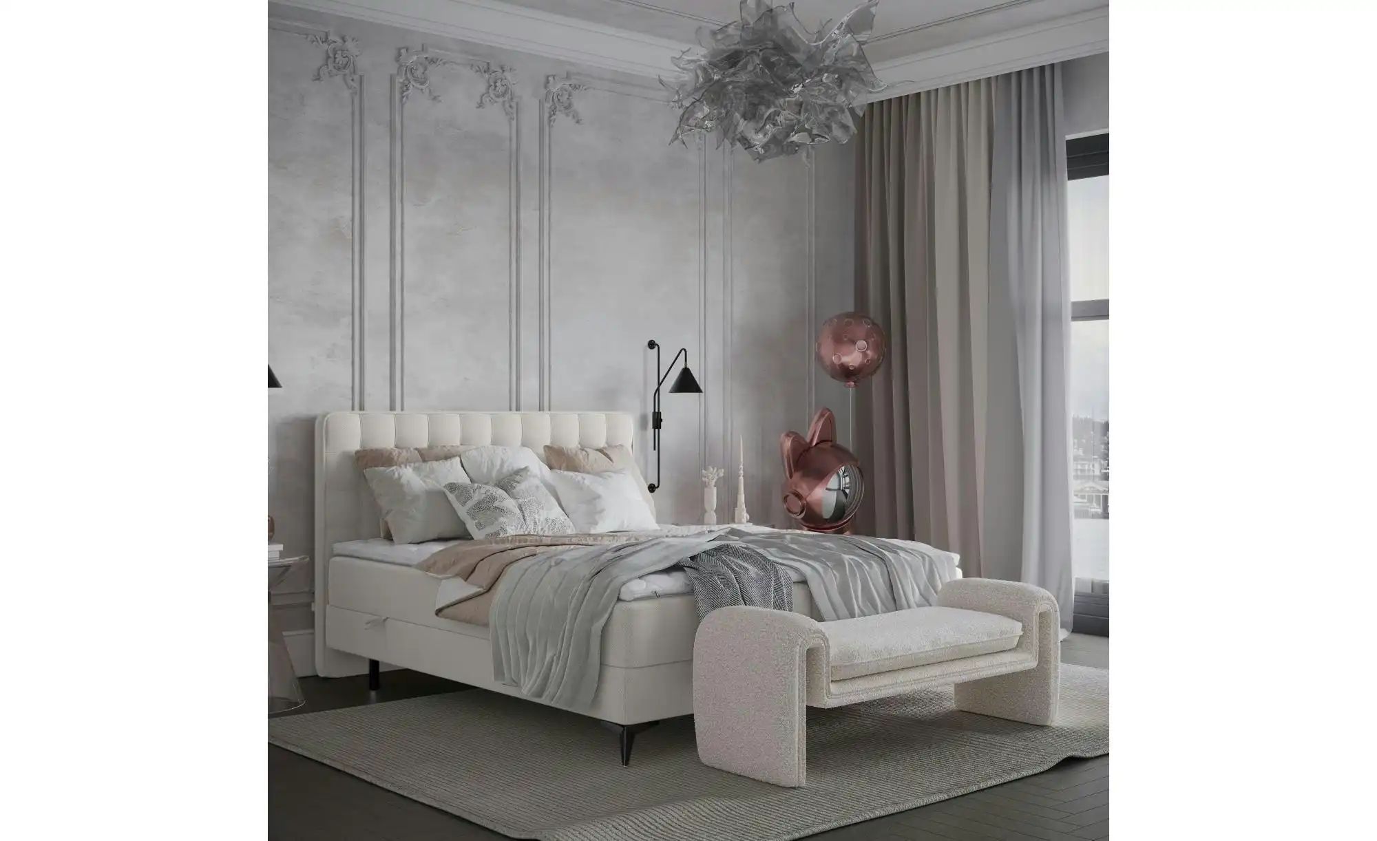 Boxspringbett mit Stauraum   ¦ creme ¦ Maße (cm): B: 122 H: 120 Betten > Ko günstig online kaufen