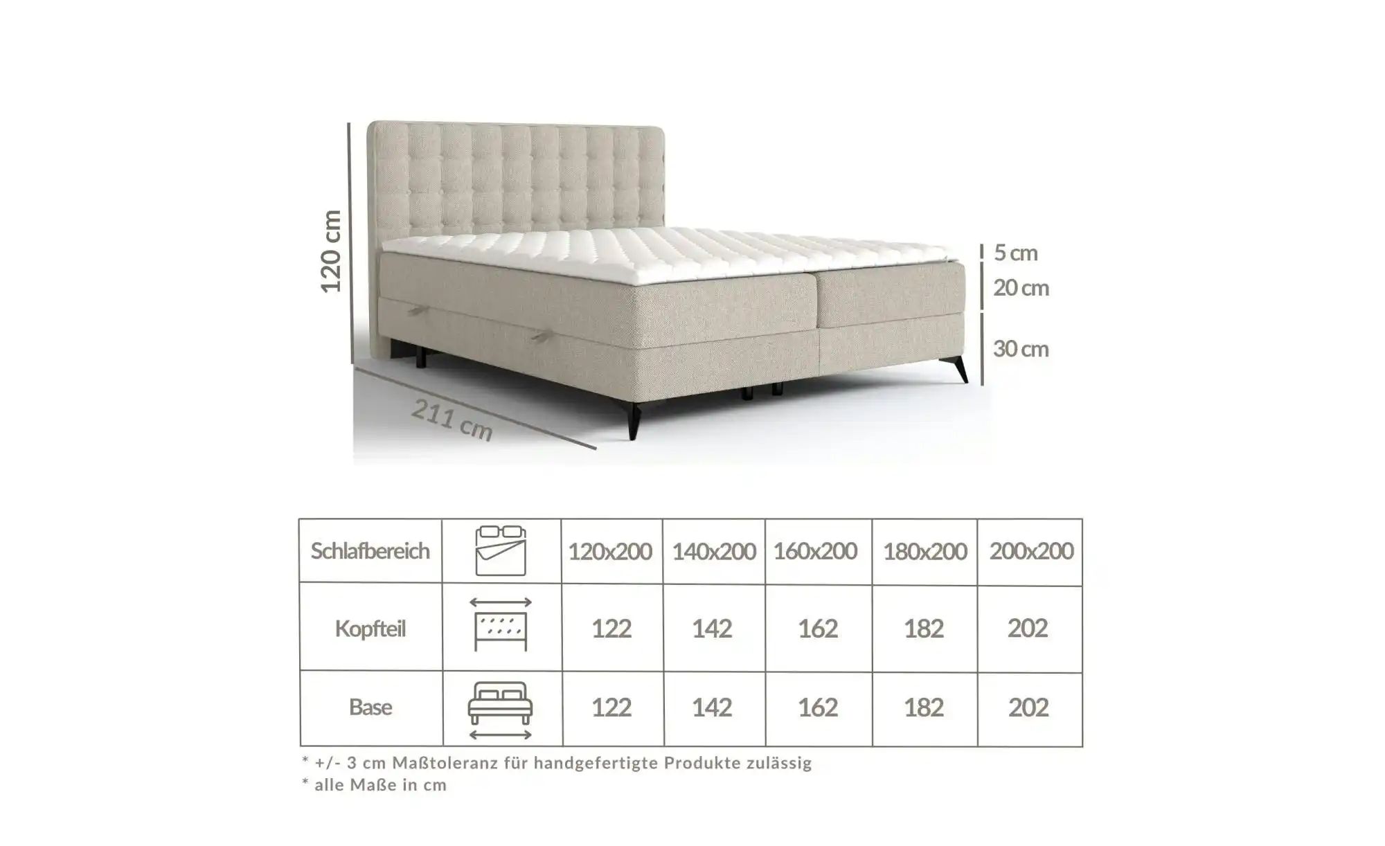 Boxspringbett mit Stauraum   ¦ creme ¦ Maße (cm): B: 142 H: 120 Betten > Ko günstig online kaufen
