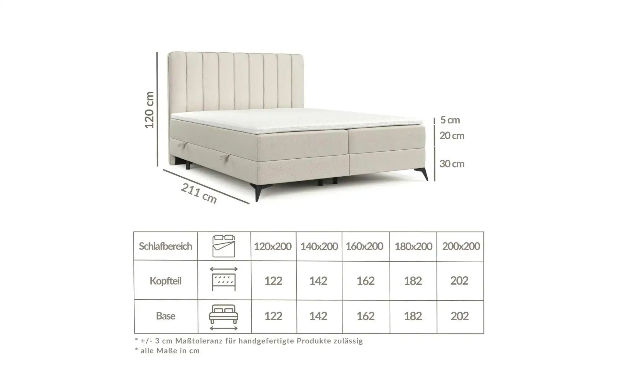 Boxspringbett mit Stauraum   ¦ grau ¦ Maße (cm): B: 162 H: 120 Betten > Kom günstig online kaufen
