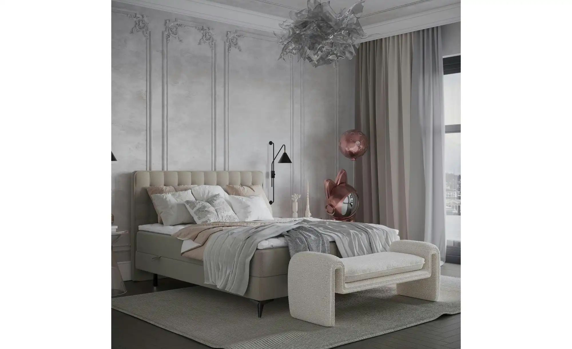 Boxspringbett mit Stauraum   ¦ beige ¦ Maße (cm): B: 162 H: 120 Betten > Ko günstig online kaufen