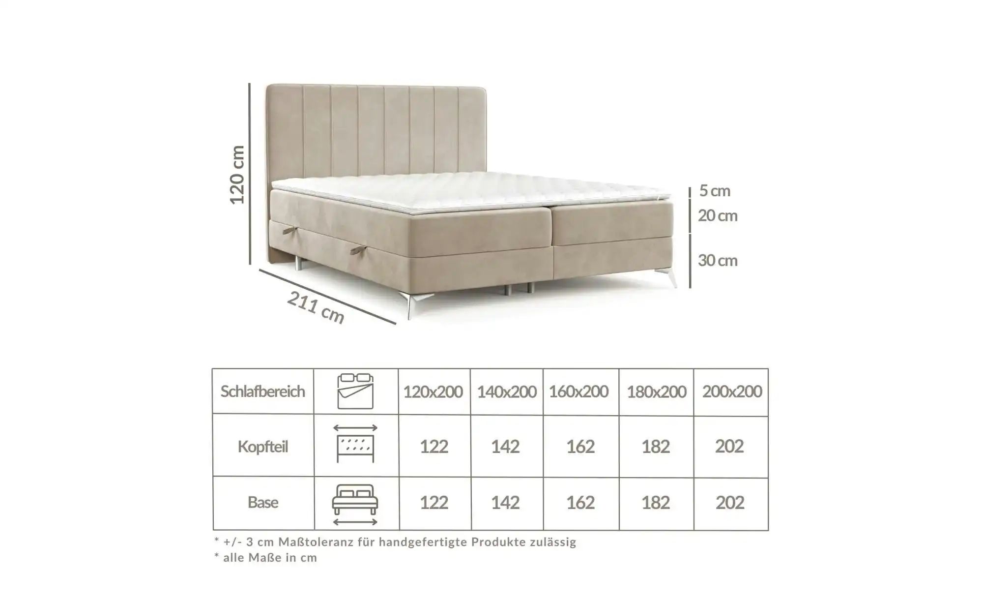 Boxspringbett mit Stauraum   ¦ creme ¦ Maße (cm): B: 182 H: 120 Betten > Ko günstig online kaufen