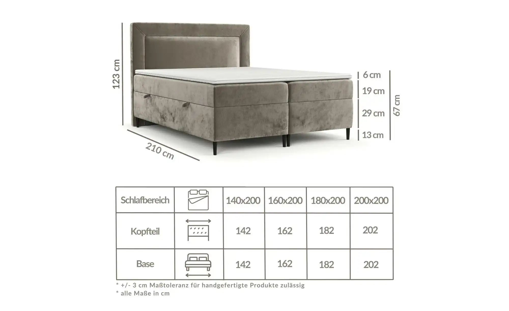 Boxspringbett mit Stauraum   ¦ beige ¦ Maße (cm): B: 202 H: 123 Betten > Ko günstig online kaufen