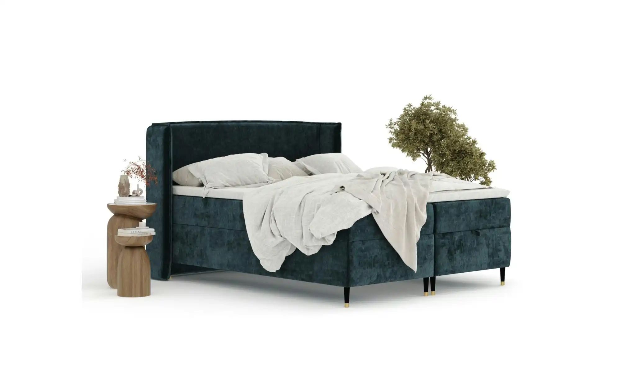 Boxspringbett mit Stauraum   ¦ grün ¦ Maße (cm): B: 158 H: 117 Betten > Kom günstig online kaufen