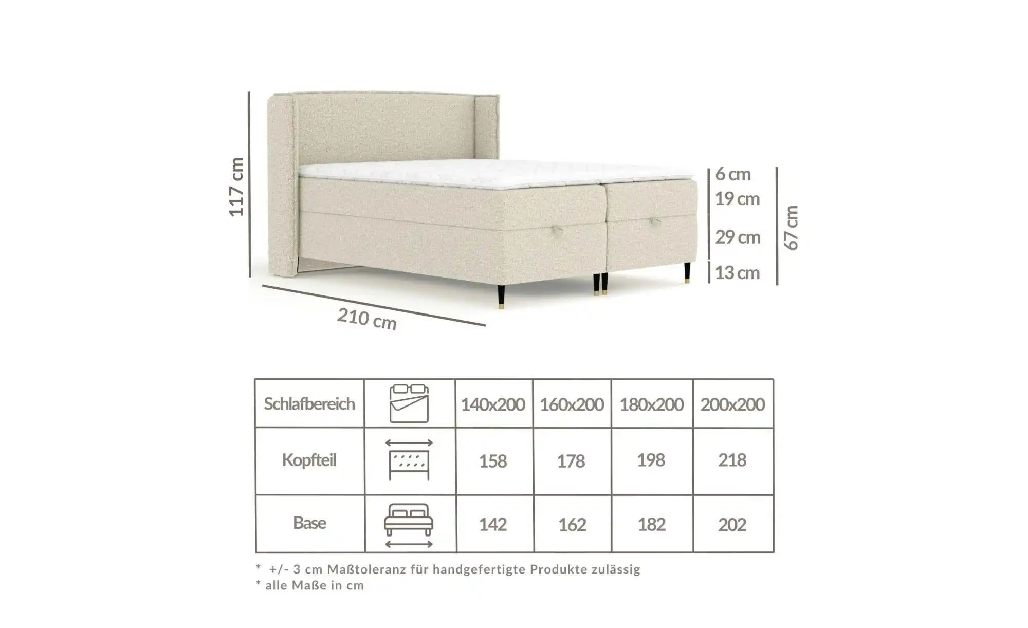 Boxspringbett mit Stauraum   ¦ beige ¦ Maße (cm): B: 198 H: 117 Betten > Ko günstig online kaufen