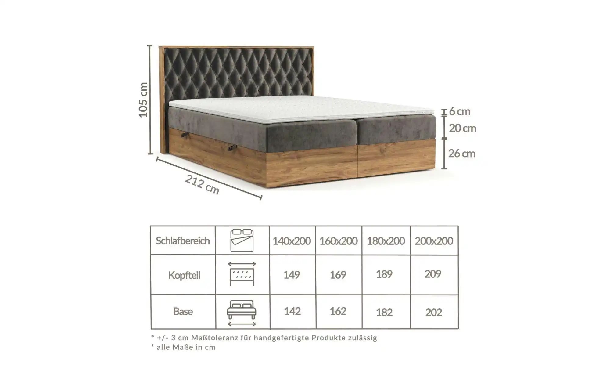 Boxspringbett mit Stauraum   ¦ grau ¦ Maße (cm): B: 189 H: 105 Betten > Box günstig online kaufen