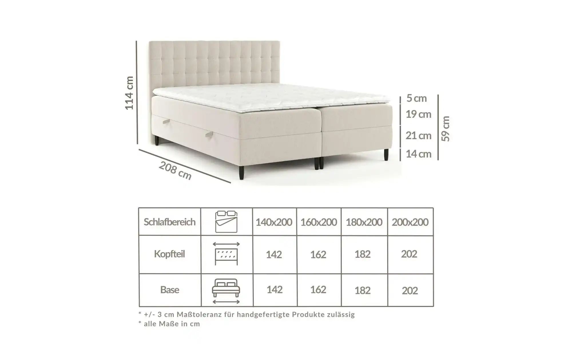 Boxspringbett mit Stauraum   ¦ beige ¦ Maße (cm): B: 202 H: 114 Betten > Ko günstig online kaufen