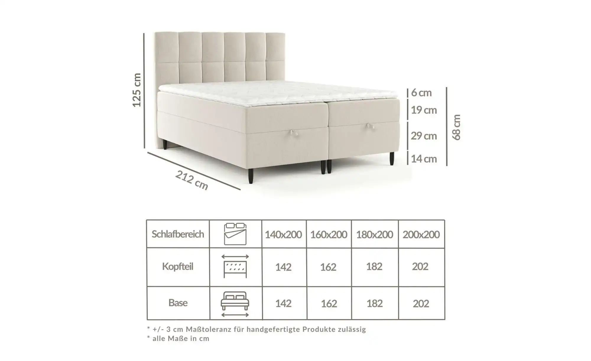 Boxspringbett mit Stauraum   ¦ creme ¦ Maße (cm): B: 202 H: 125 Betten > Ko günstig online kaufen
