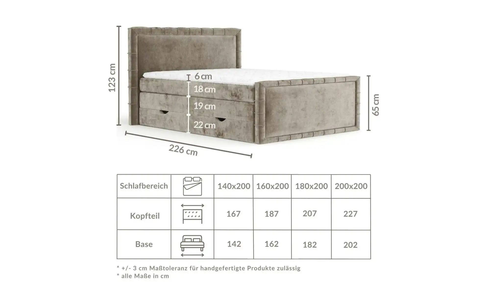 Boxspringbett mit Stauraum   ¦ blau ¦ Maße (cm): B: 207 H: 123 Betten > Kom günstig online kaufen