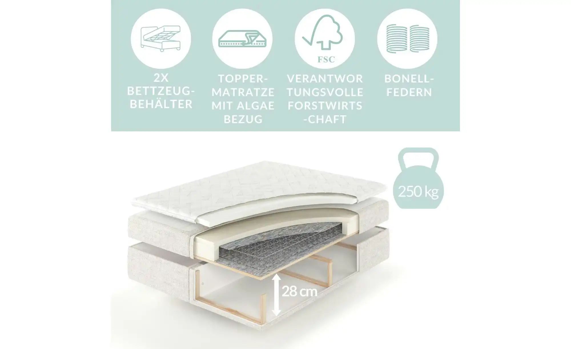 Boxspringbett mit Stauraum   ¦ braun ¦ Maße (cm): B: 182 H: 123 Betten > Ko günstig online kaufen