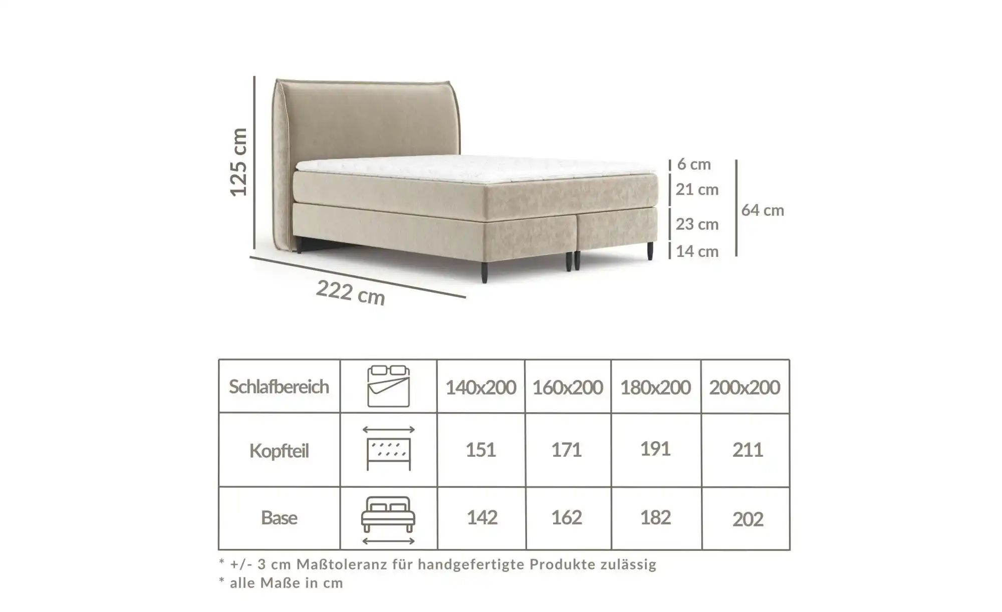 Boxspringbett   ¦ beige ¦ Maße (cm): B: 211 H: 125 Betten > Komfortbetten - günstig online kaufen