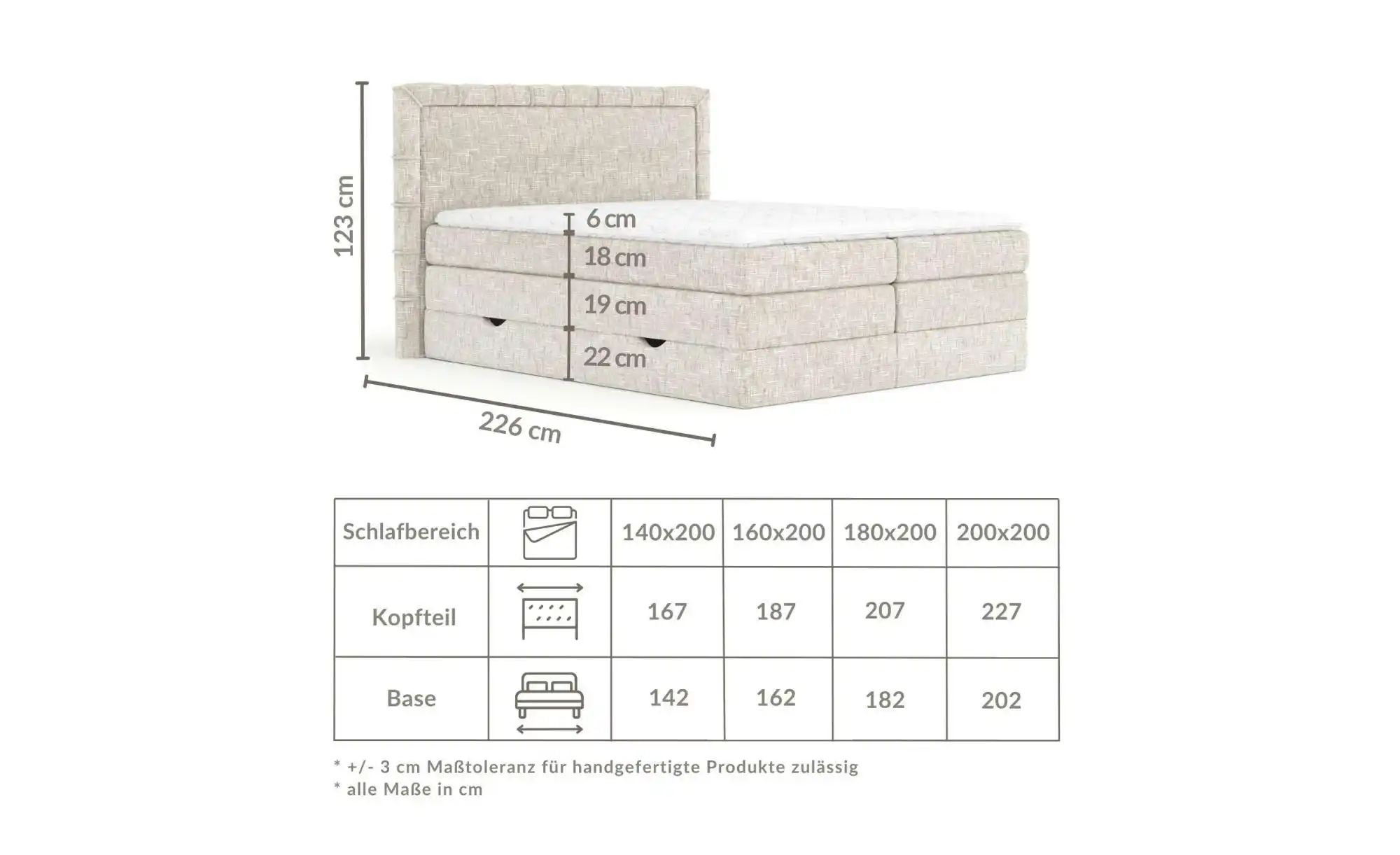Boxspringbett mit Stauraum   ¦ creme ¦ Maße (cm): B: 167 H: 123 Betten > Ko günstig online kaufen