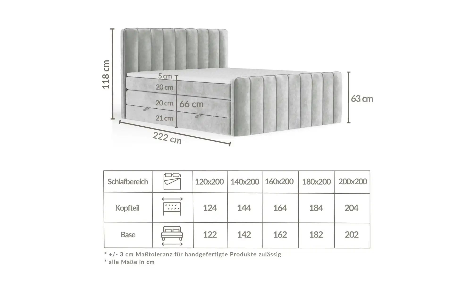 Boxspringbett mit Stauraum   ¦ blau ¦ Maße (cm): B: 204 H: 118 Betten > Kom günstig online kaufen