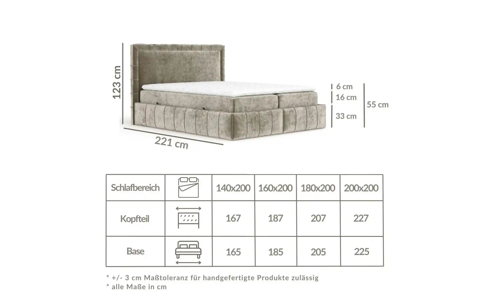 Boxspringbett mit Stauraum   ¦ grau ¦ Maße (cm): B: 167 H: 123 Betten > Kom günstig online kaufen